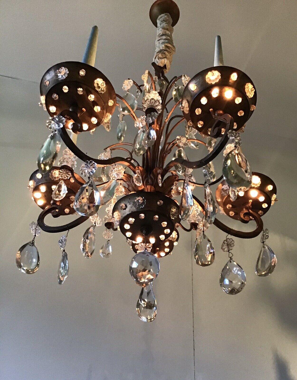 Wrought Iron 1920s French Louis XV Rococo style of the 18thc Chandelier attrib. Maison Bagues For Sale