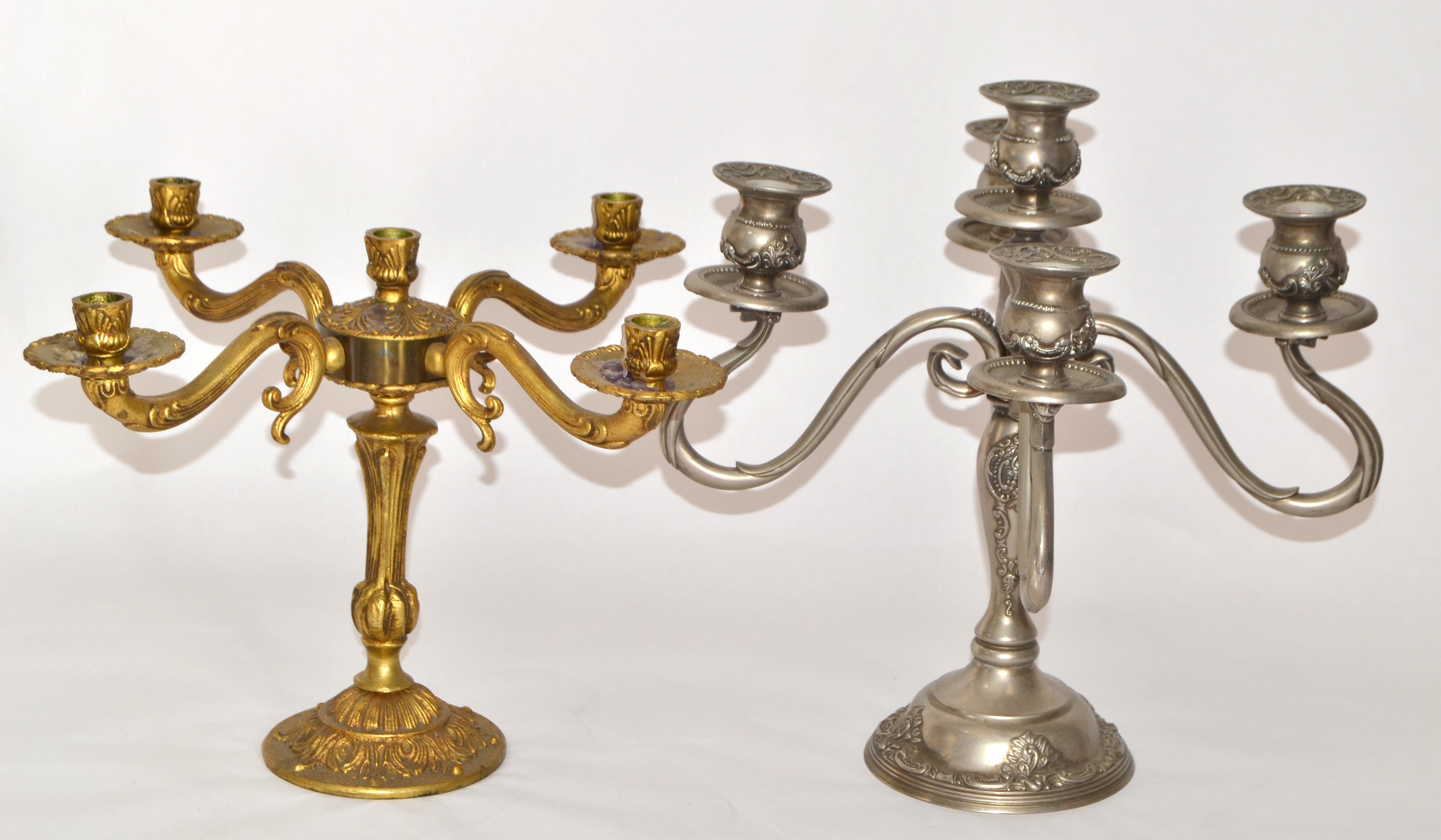 Candelabro francese degli anni '20 in stile Luigi XV a 5 candele in bronzo ornato in vendita 3