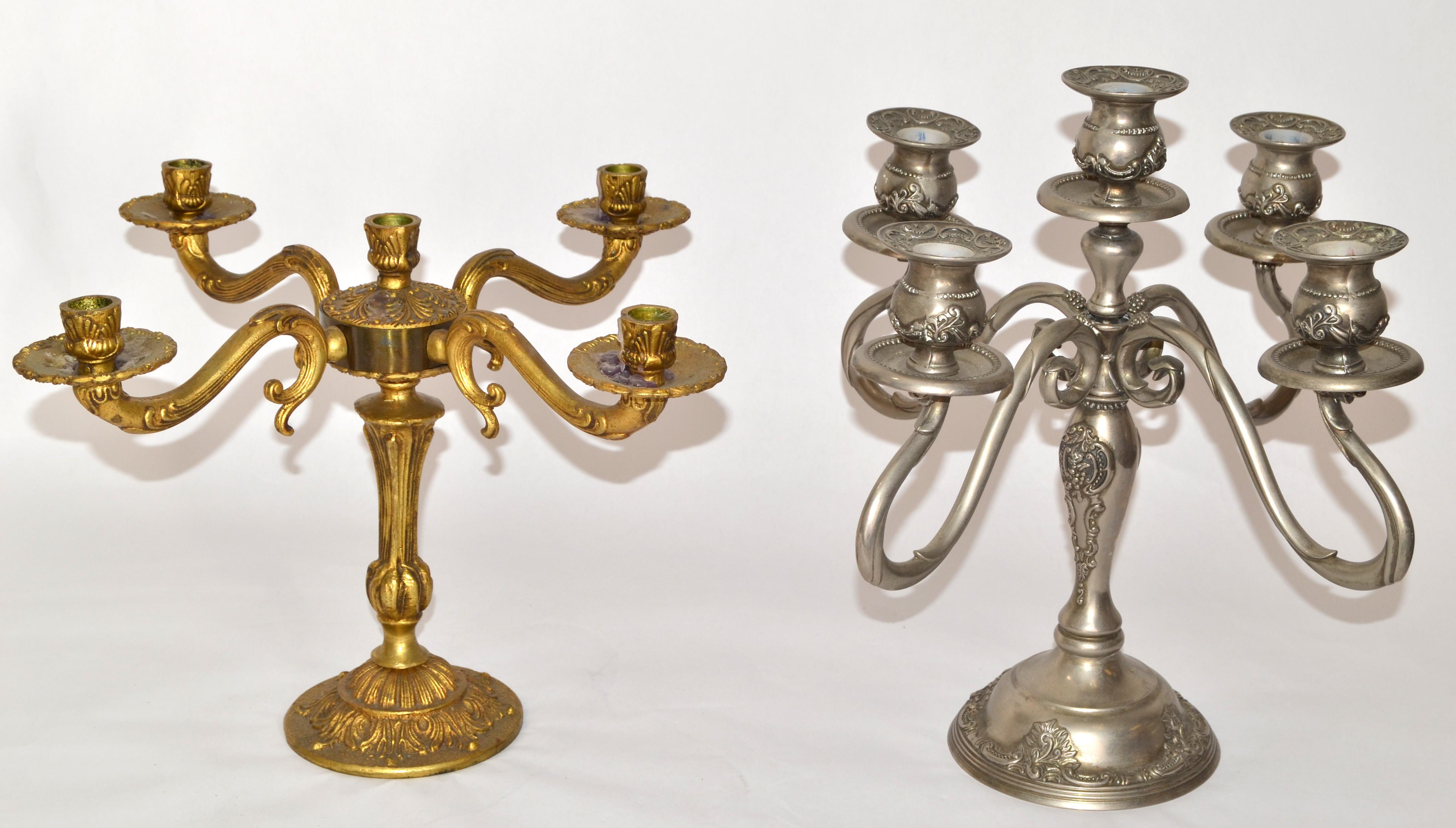 Candelabro francese degli anni '20 in stile Luigi XV a 5 candele in bronzo ornato in vendita 9