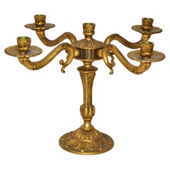 1920s French Louis XV Style 5 Candlelight Ornate Bronze Candelabra