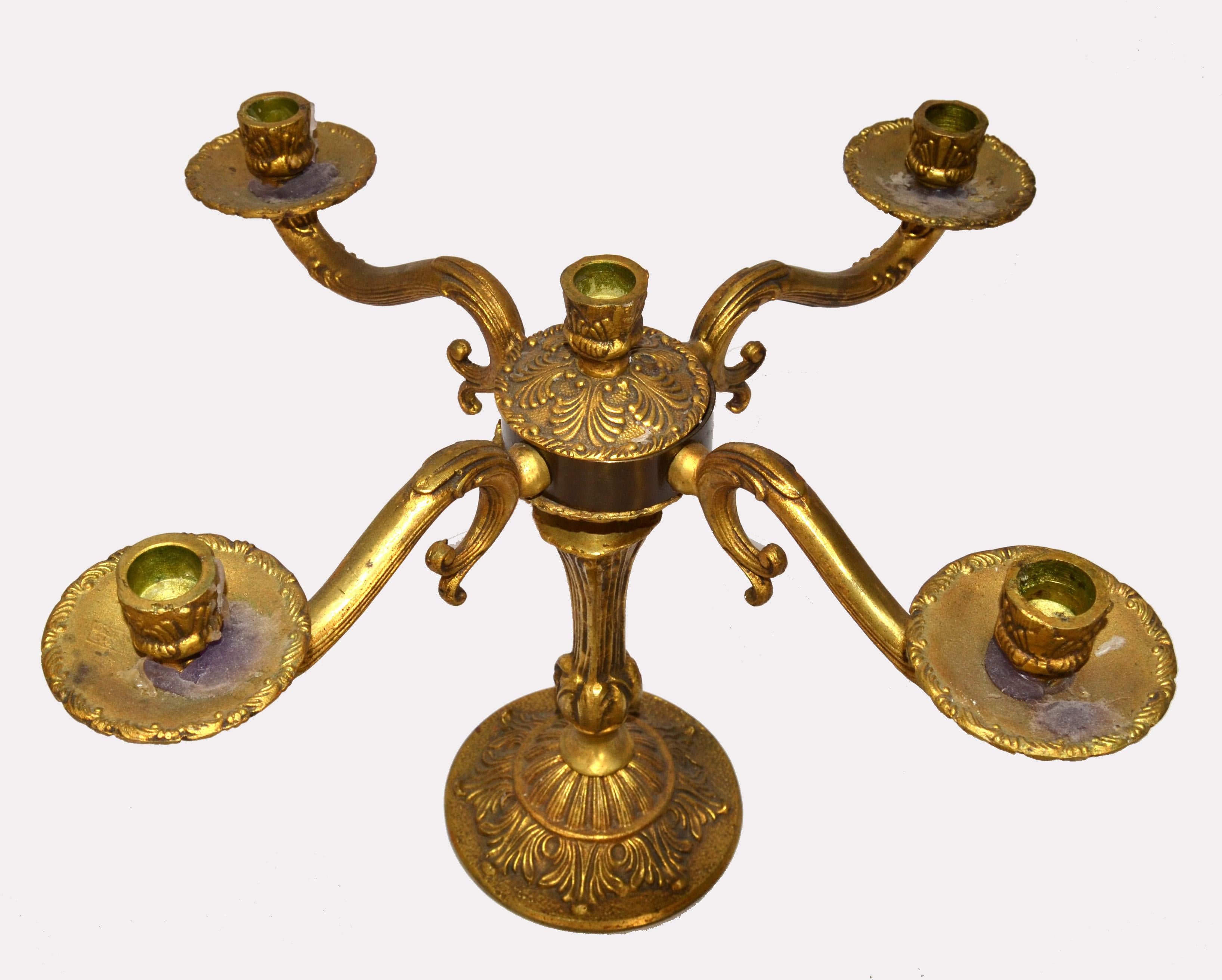 Candelabro francese degli anni '20 in stile Luigi XV a 5 candele in bronzo ornato In condizioni buone in vendita a Miami, FL