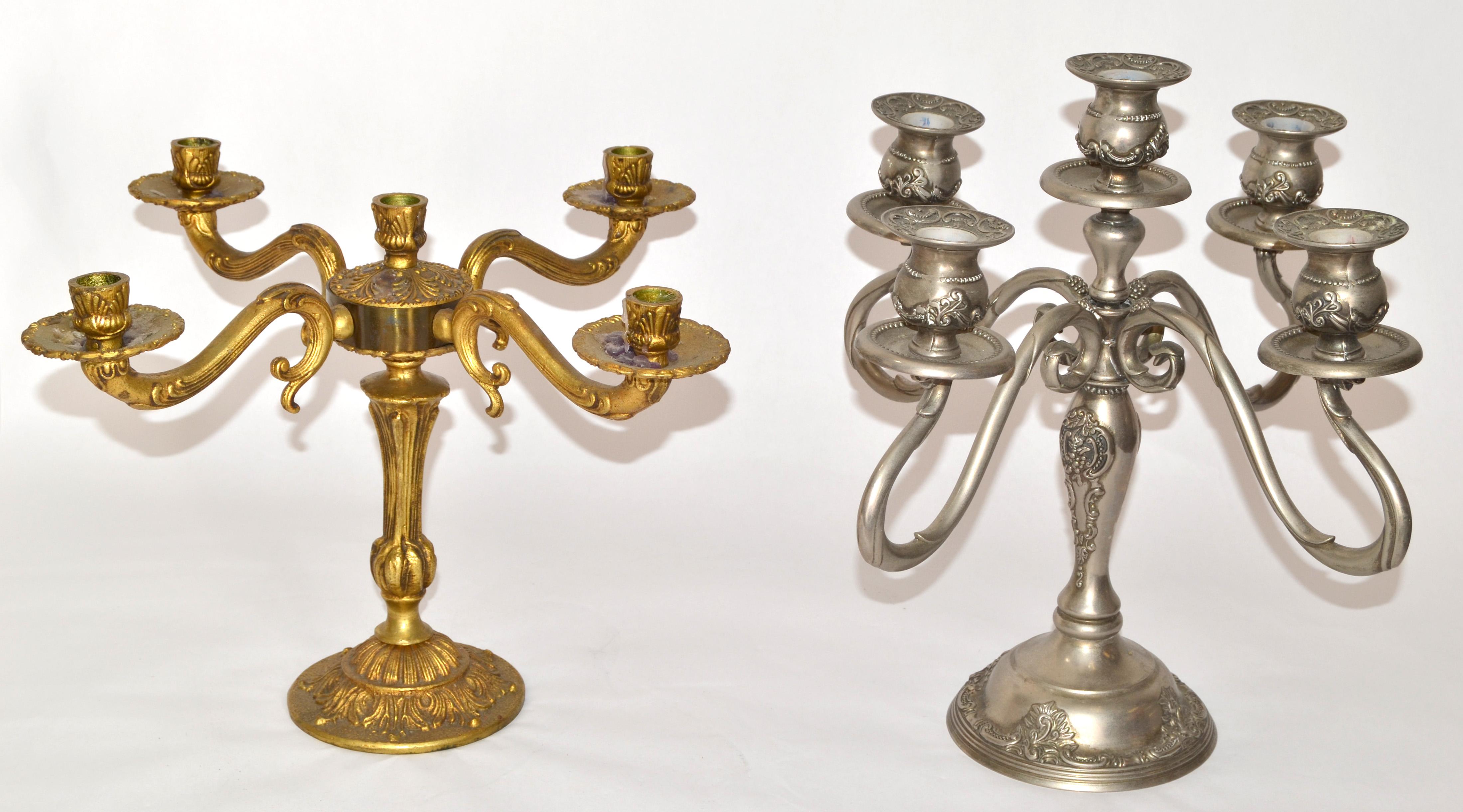 XX secolo Candelabro francese degli anni '20 in stile Luigi XV a 5 candele in bronzo ornato in vendita