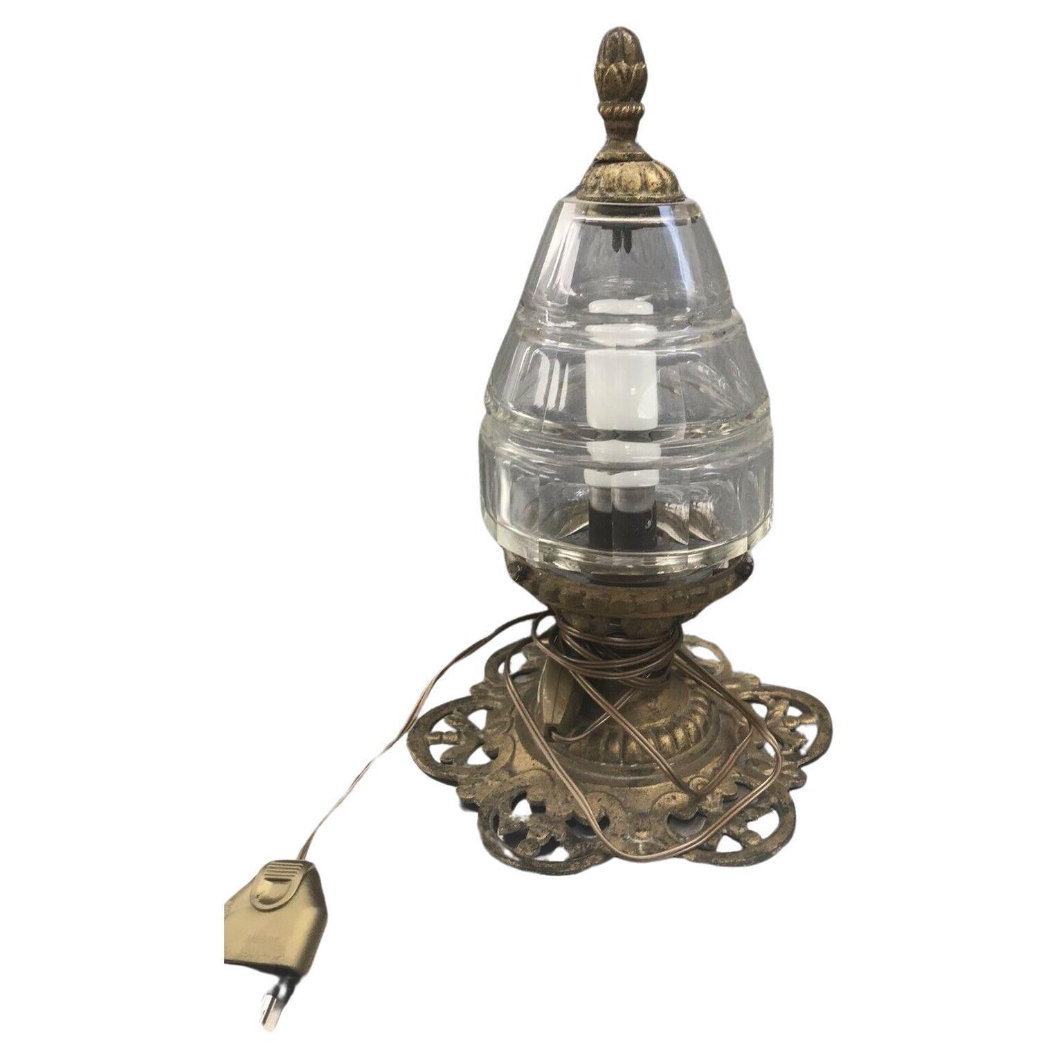 1920's French Louis XV style Bronze / Crystal Shade Ceiling Lantern Fixture