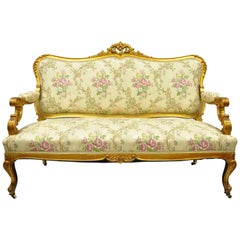 1920s, French, Louis XV Style Gold Gilt Settee Loveseat Sofa