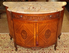1920's French Louis XV Style Marble Top Kingwood Inlaid Dresser Chest Commode