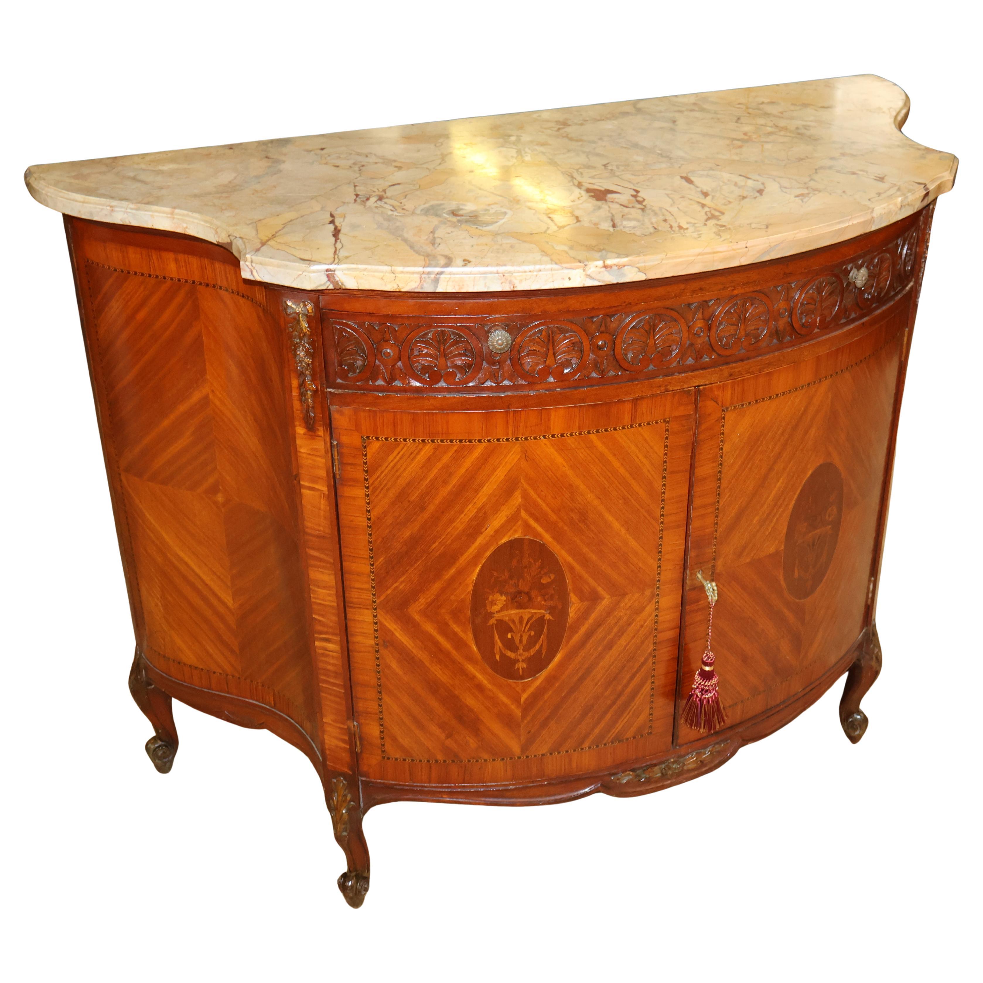 1920's Französisch Louis XV Stil Marmor Top Kingwood Intarsien Kommode Kommode