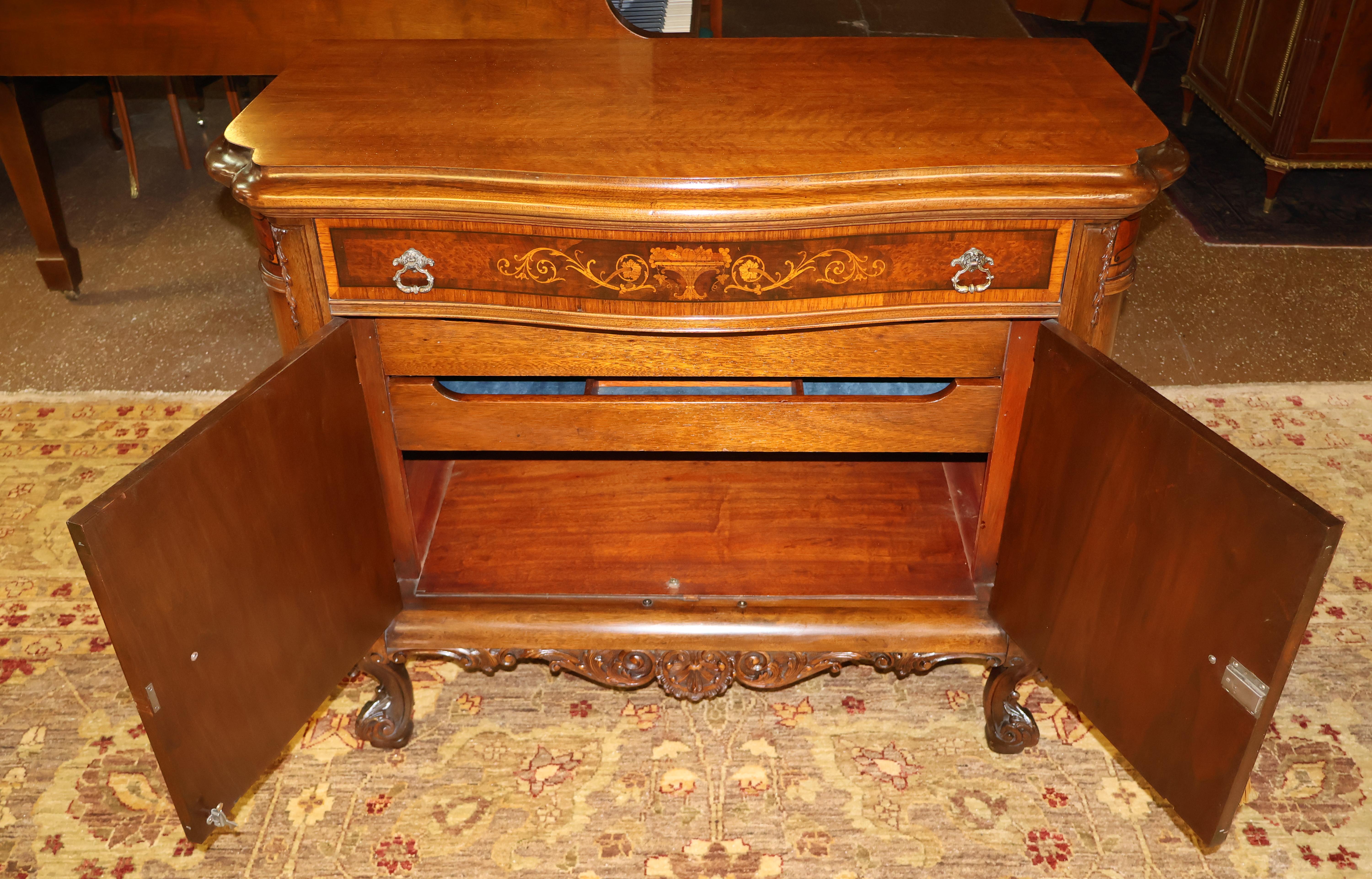 1920's French Louis XV Style Walnut Inlaid Commode Chest Server By Rockford  For Sale 5