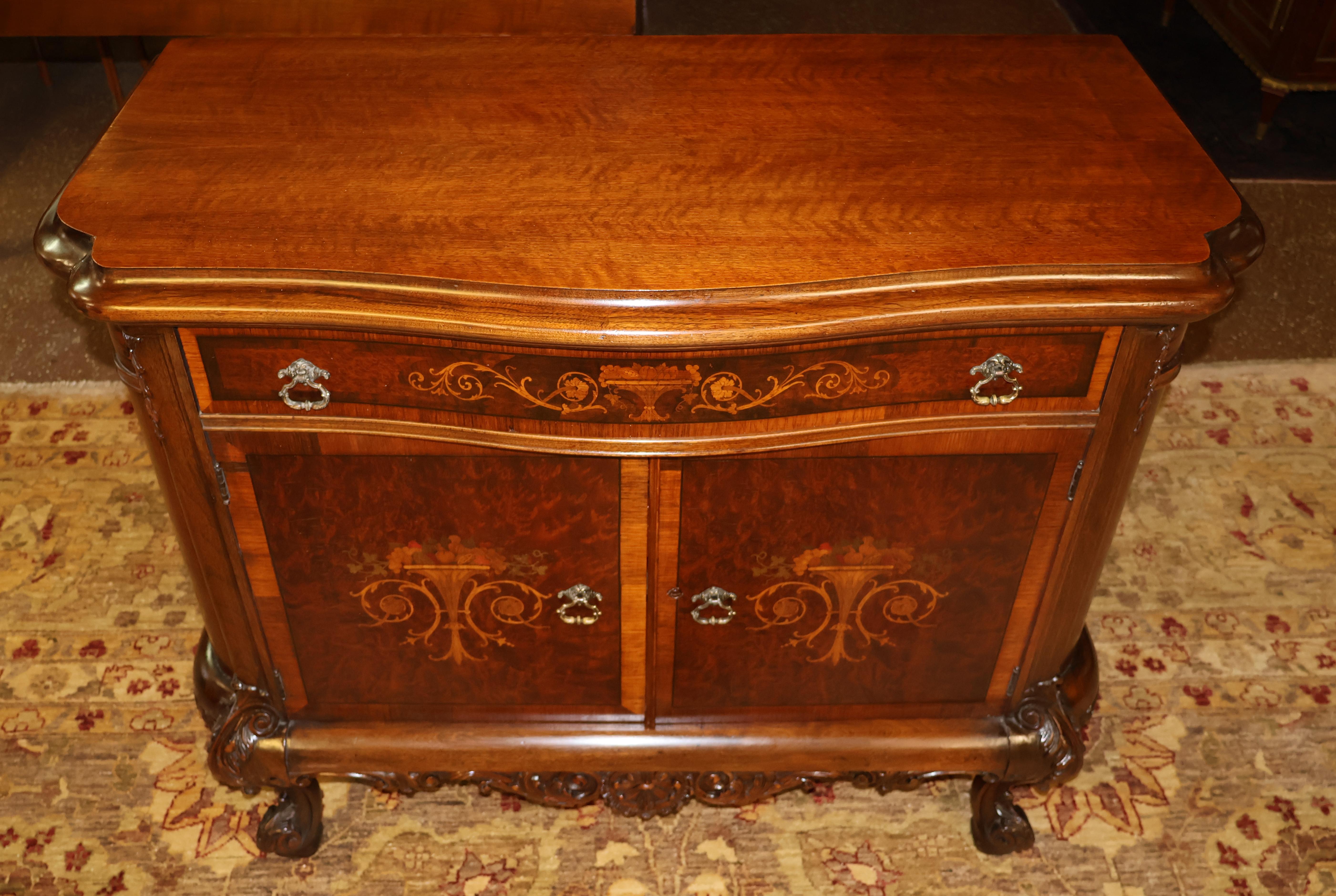 American 1920's French Louis XV Style Walnut Inlaid Commode Chest Server By Rockford  For Sale