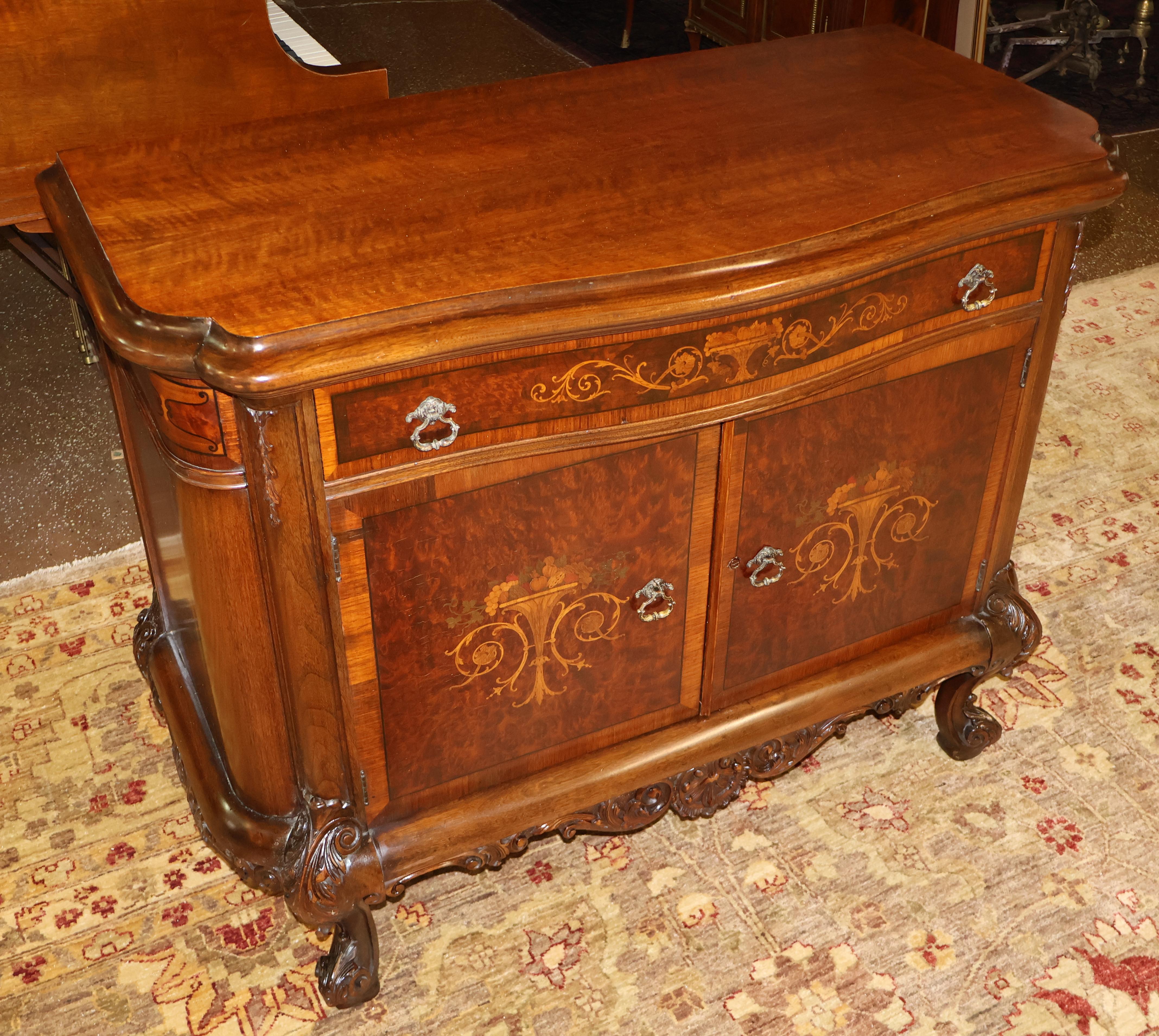 1920's French Louis XV Style Walnut Inlaid Commode Chest Server By Rockford  In Good Condition For Sale In Long Branch, NJ