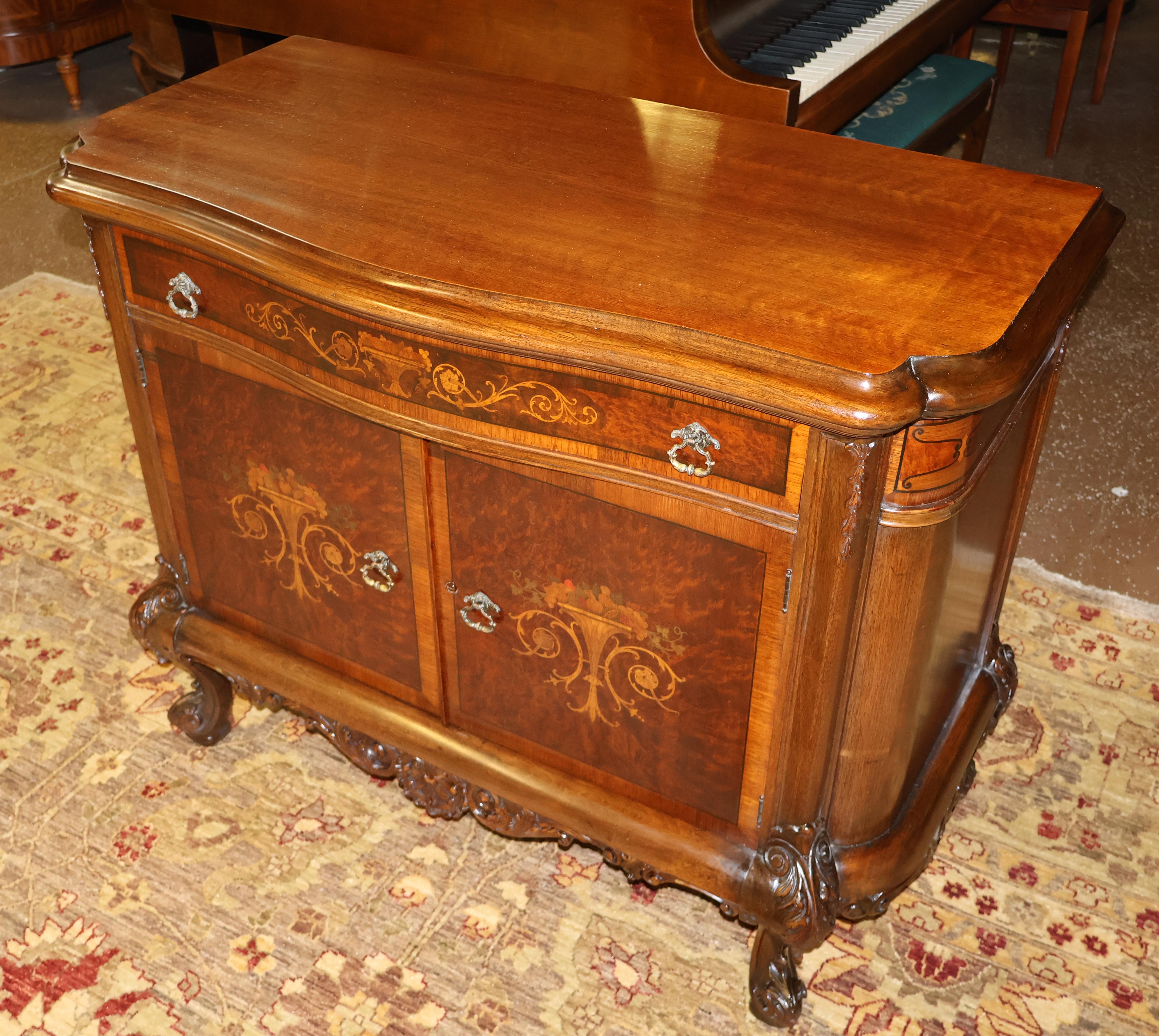 Early 20th Century 1920's French Louis XV Style Walnut Inlaid Commode Chest Server By Rockford  For Sale