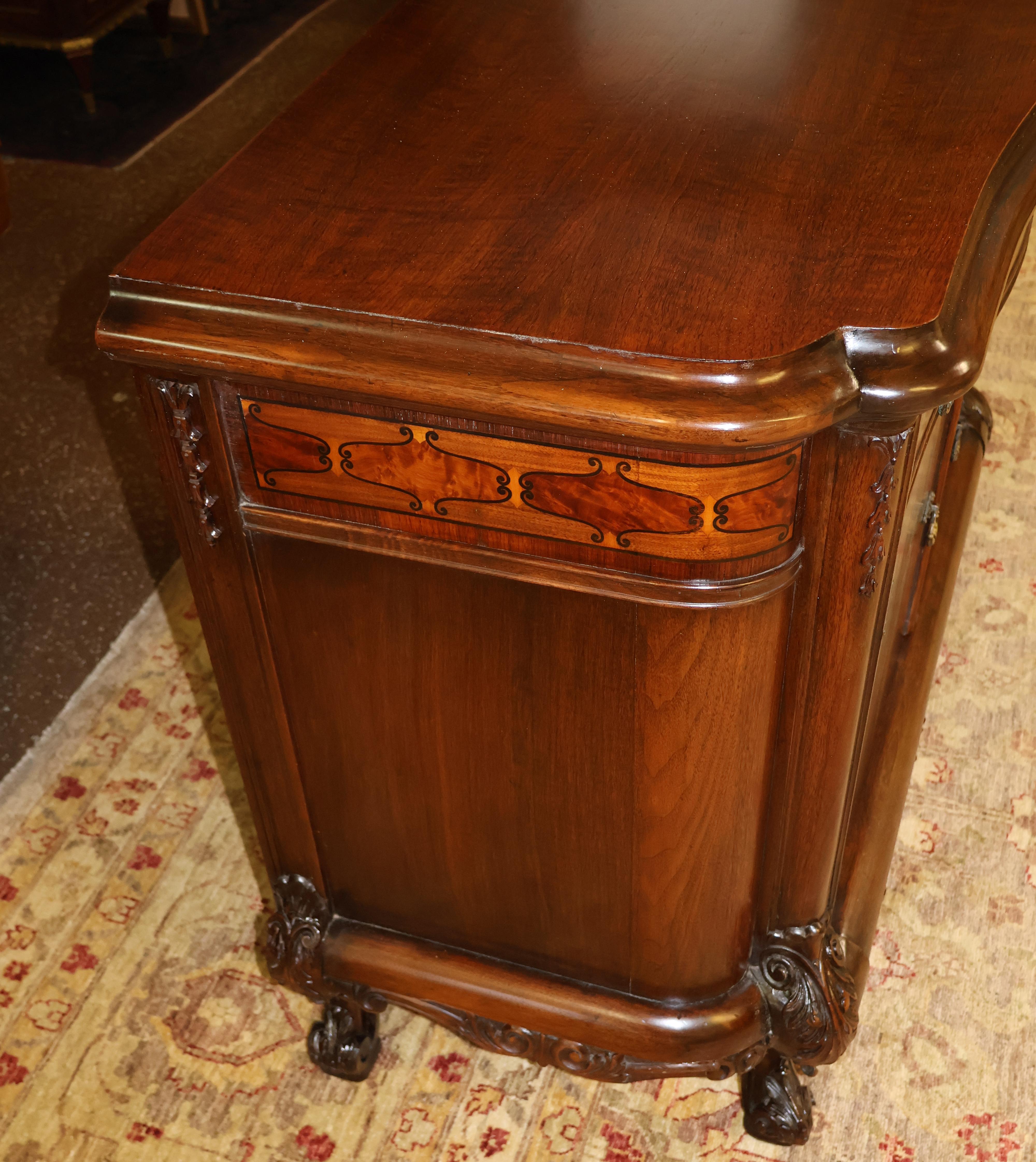 1920's French Louis XV Style Walnut Inlaid Commode Chest Server By Rockford  For Sale 1