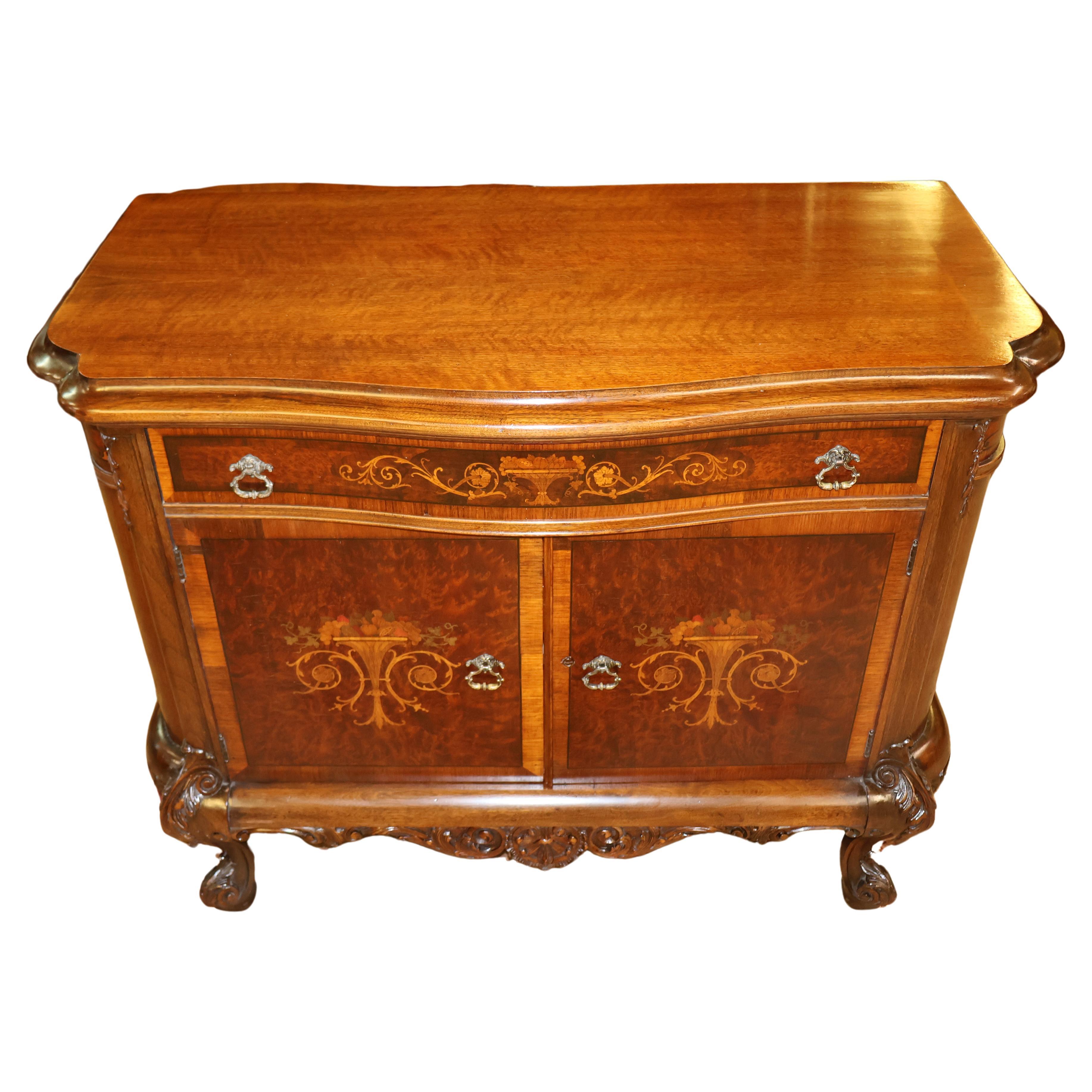 1920's French Louis XV Style Walnut Inlaid Commode Chest Server By Rockford  For Sale