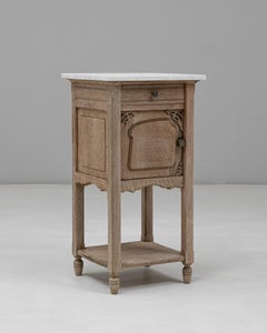 1920s French Louis XVI Oak Bedside Table With Marble Top