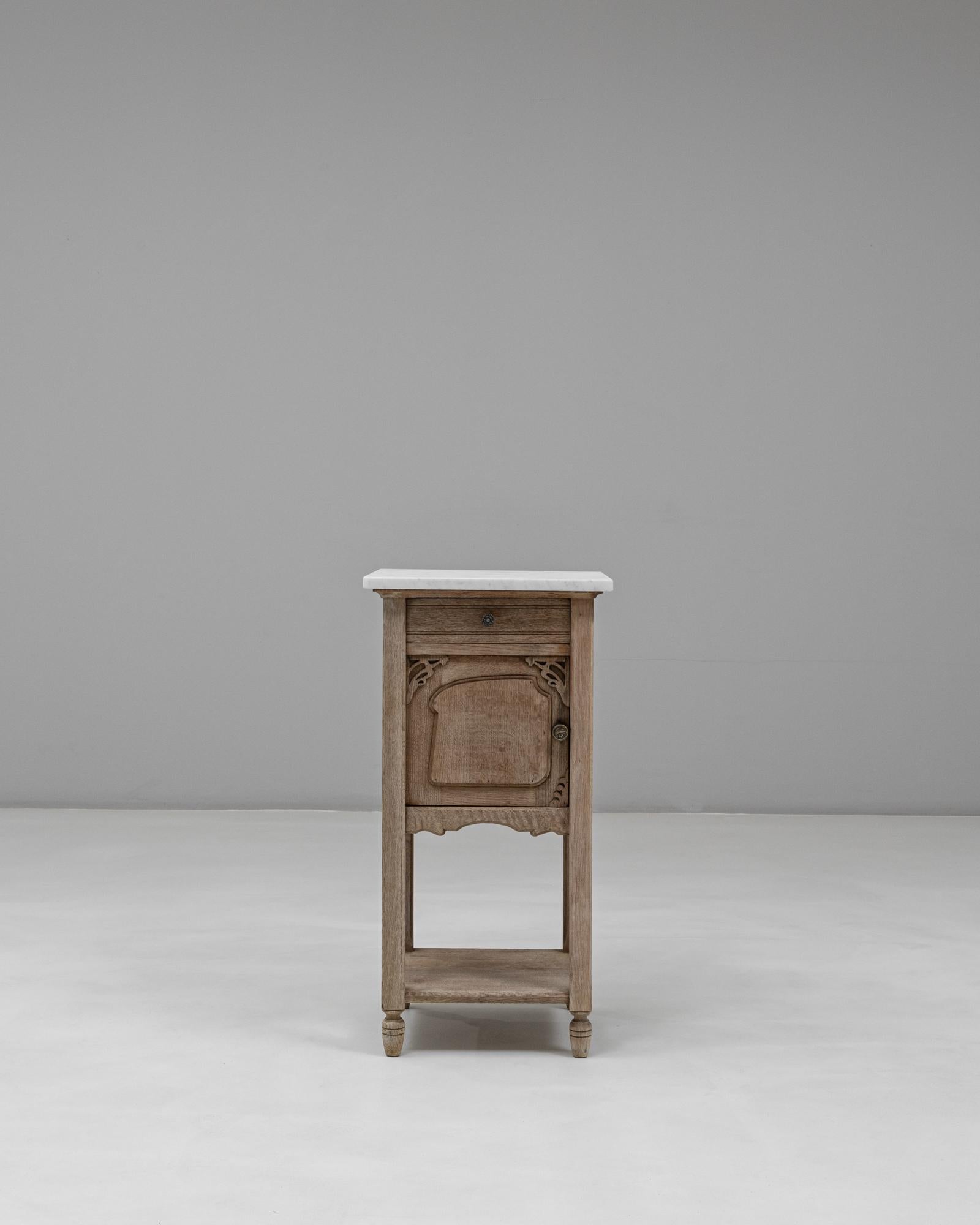 Luigi XVI 1920s French Louis XVI Oak Bedside Table With Marble Top in vendita