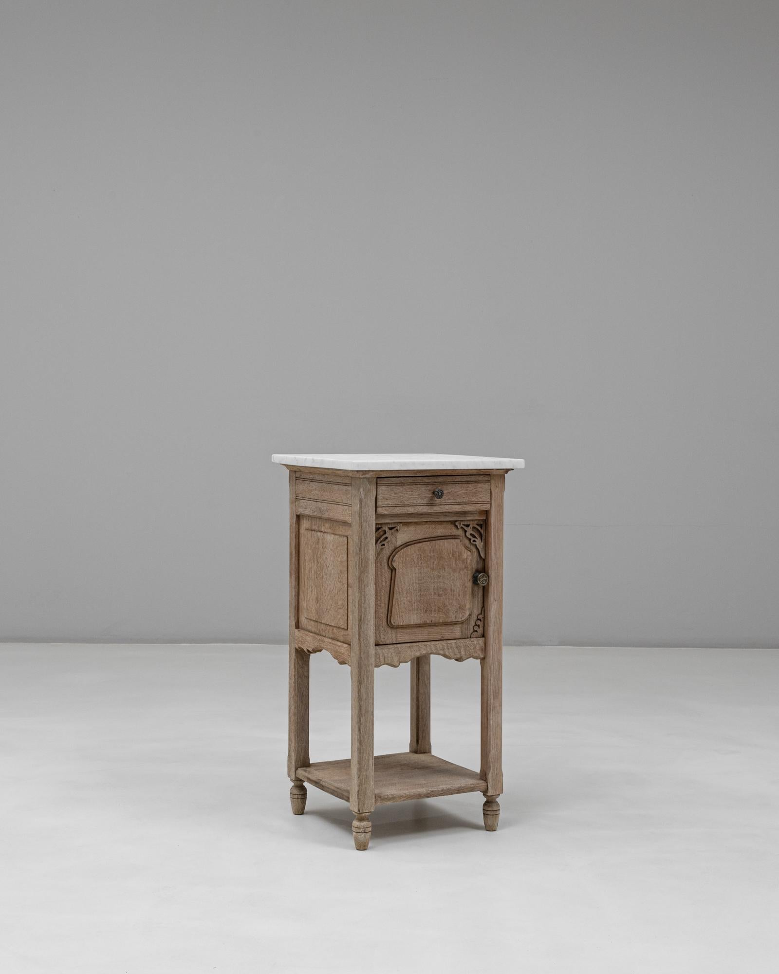 XX secolo 1920s French Louis XVI Oak Bedside Table With Marble Top in vendita
