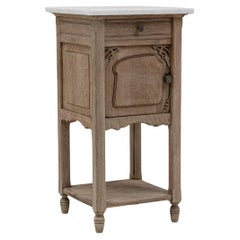 1920s French Louis XVI Oak Bedside Table With Marble Top