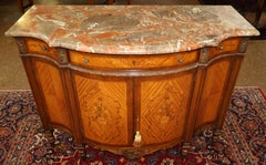 1920's French Louis XVI Style Marble Top Satinwood Inlaid Chest Dresser Commode