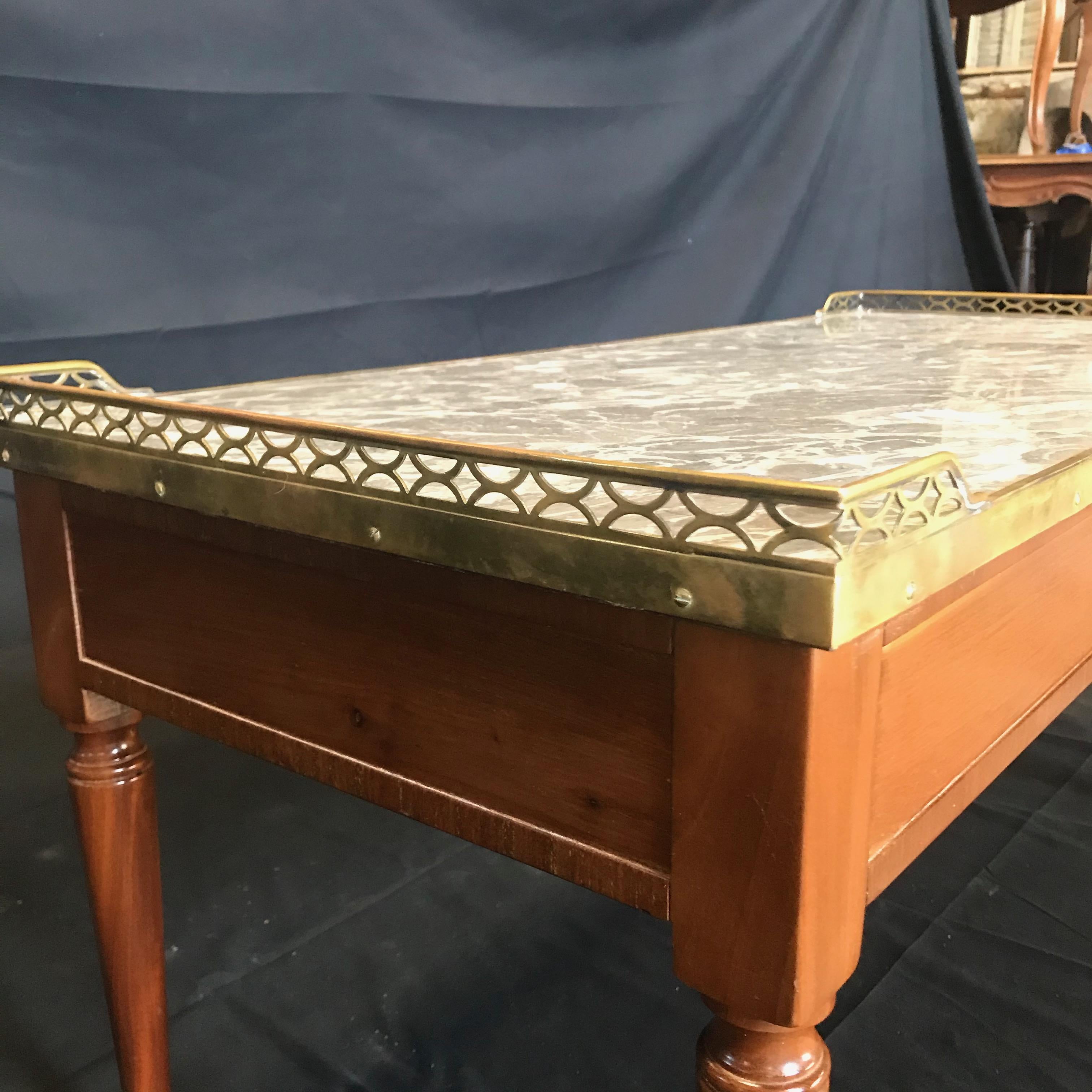 1920s French Louis XVI Style Walnut and Marble Coffee Table 2