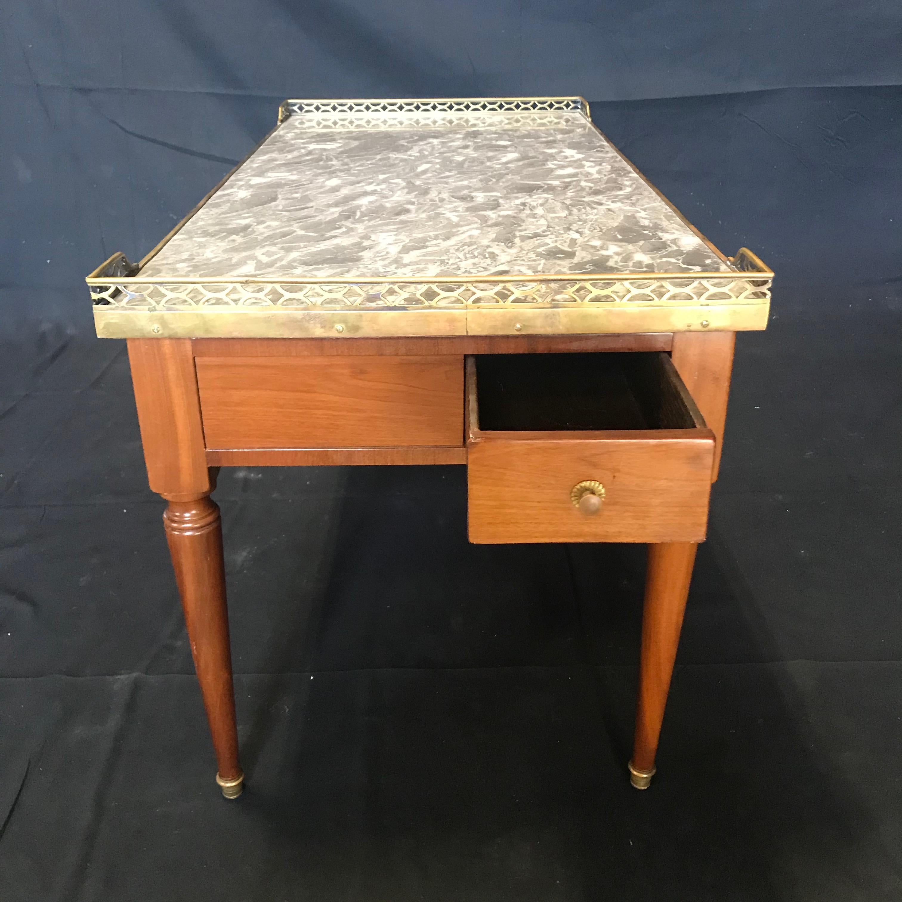 1920s French Louis XVI Style Walnut and Marble Coffee Table 3