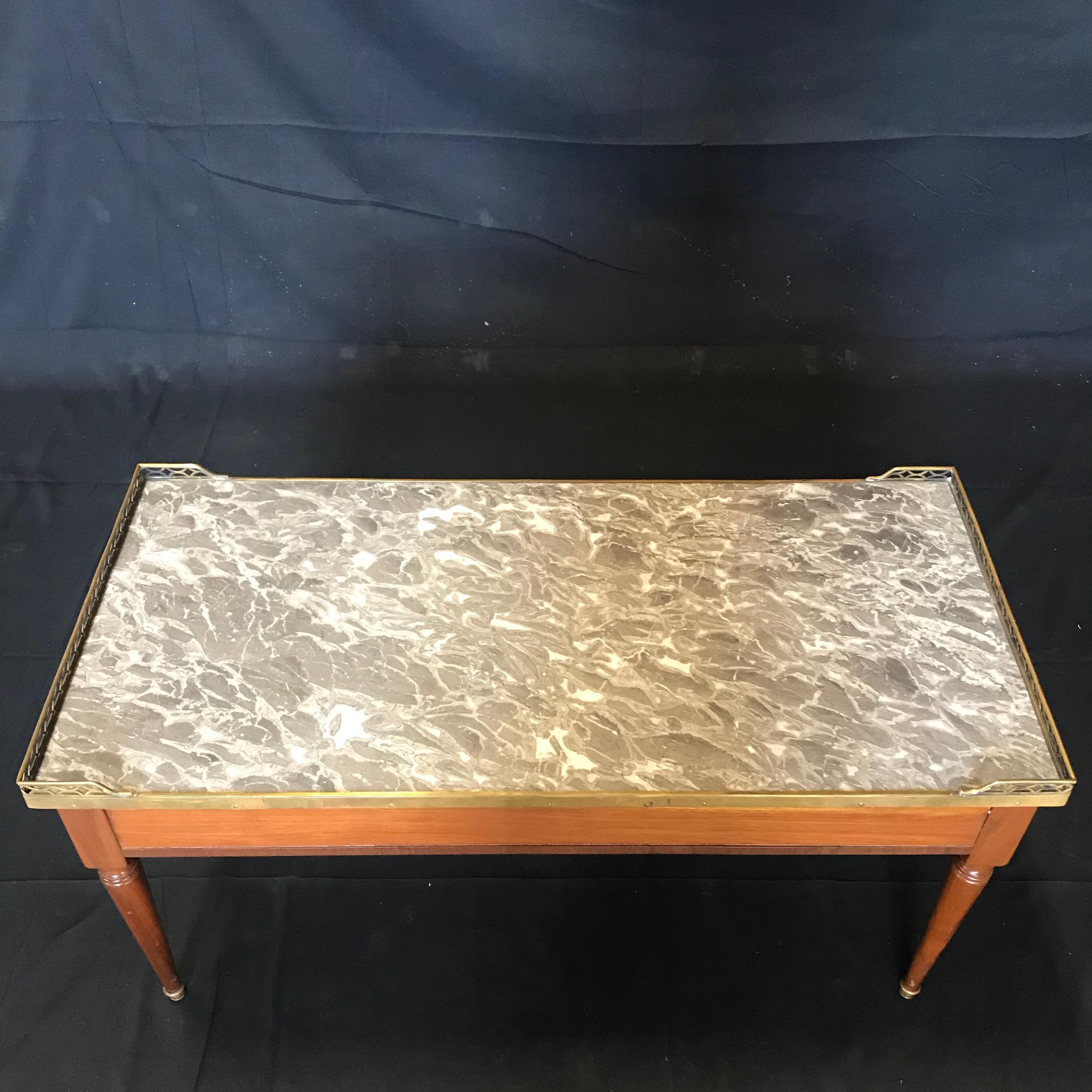1920s French Louis XVI Style Walnut and Marble Coffee Table 4