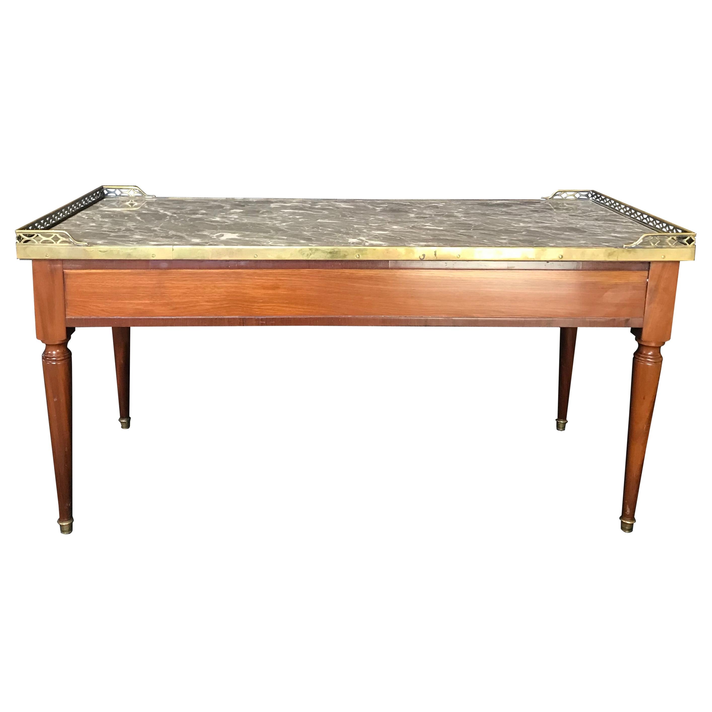 1920s French Louis XVI Style Walnut and Marble Coffee Table