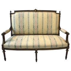 1920s French Louis XVI Wood Settee with Bronze Accents