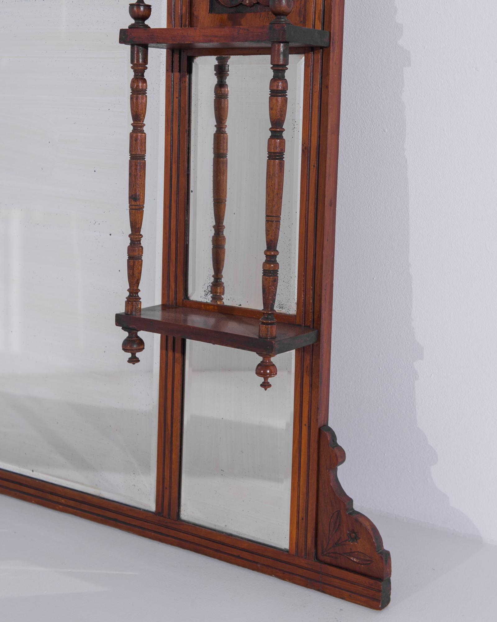 French Provincial 1920s French Mantle Mirror with Original Wooden Patina For Sale