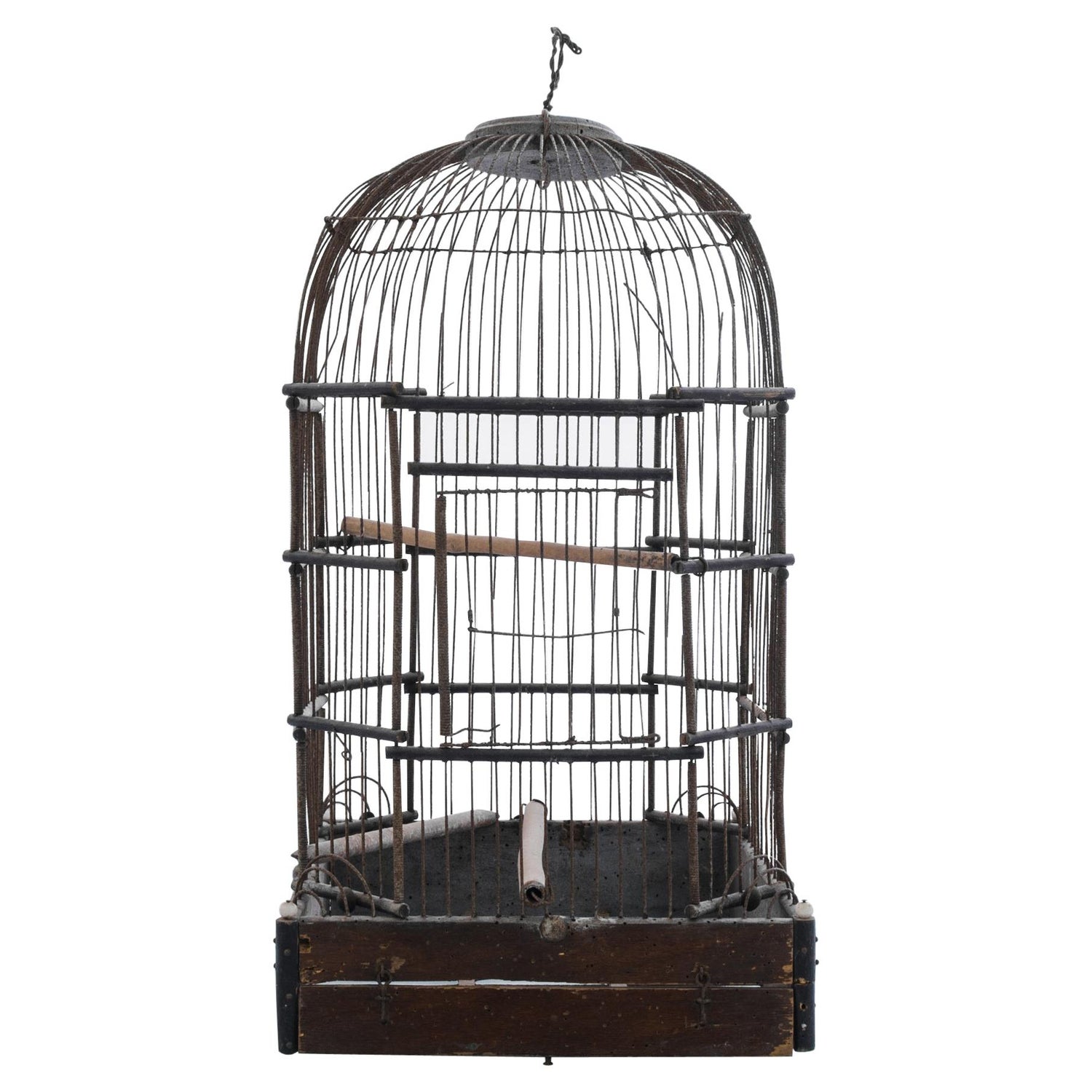 French Rustic 1860s Napoléon III Wooden Birdcage with Scrolling Metal  Motifs For Sale at 1stDibs