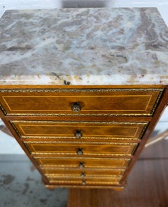 1920s French Miniature Jewelry Chest / Salesman Sample / inlay. brass mounts