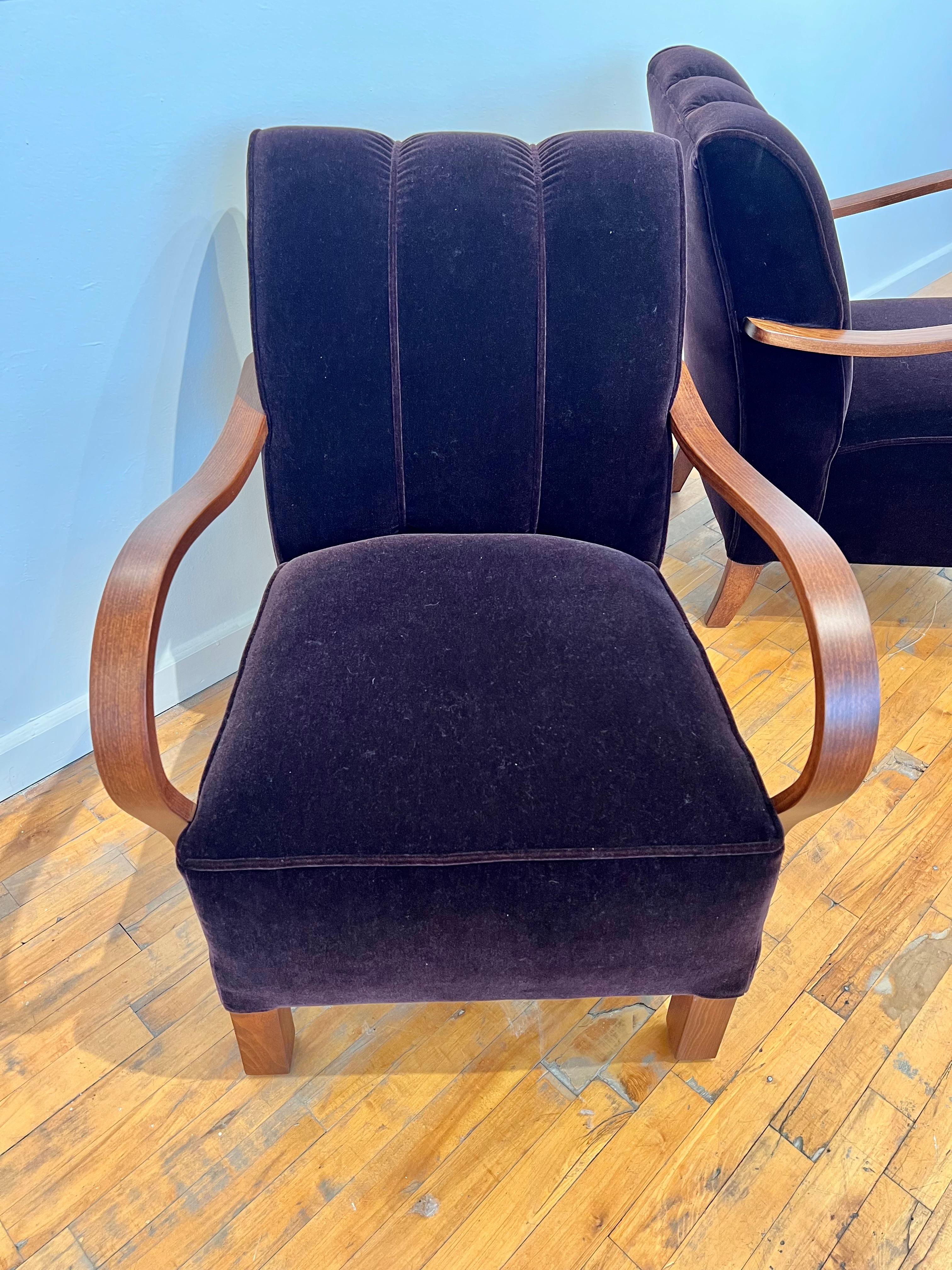 Early 20th Century 1920’s French Mohair Lounge Chairs For Sale
