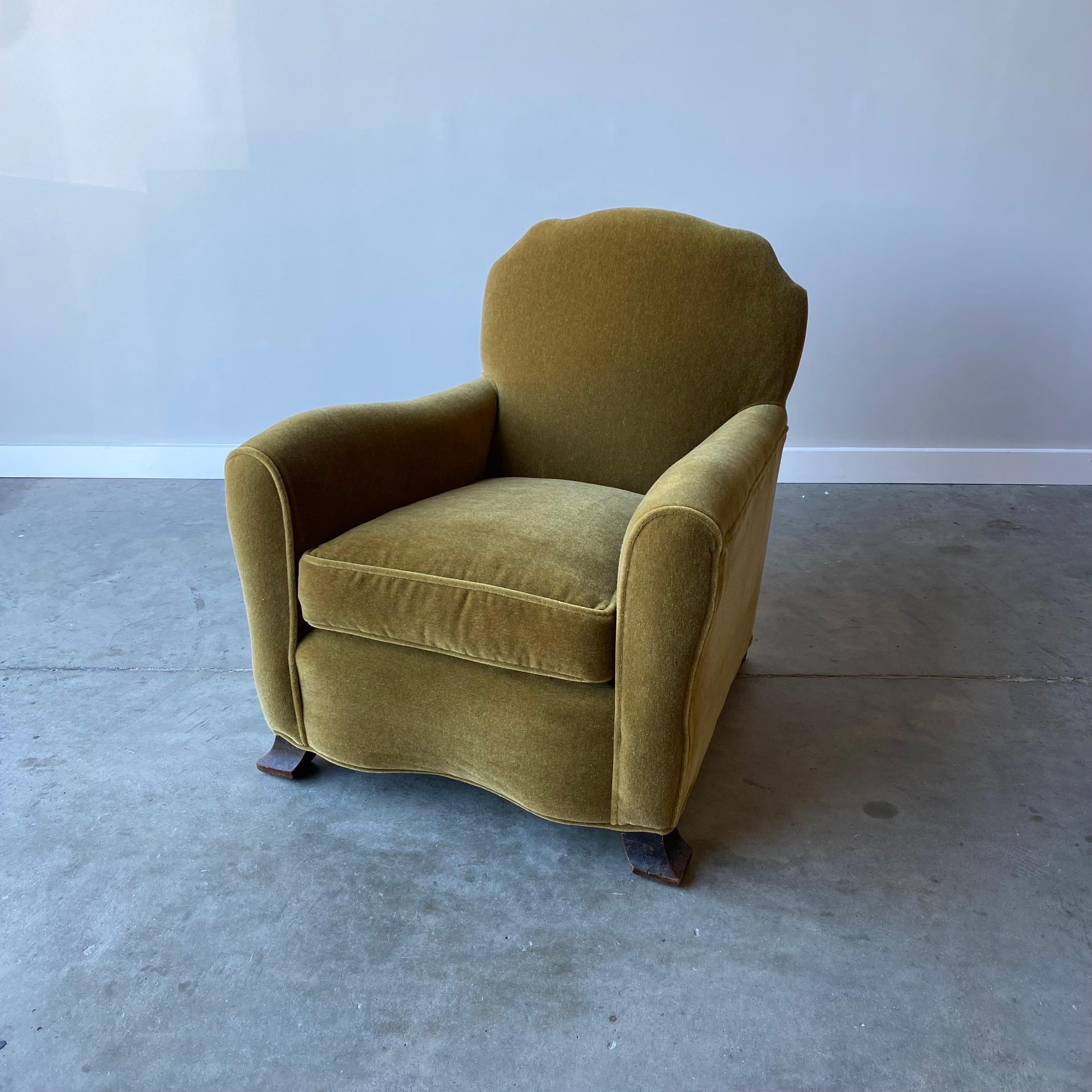 European 1920s French Mustache Chairs in Mohair, a Pair