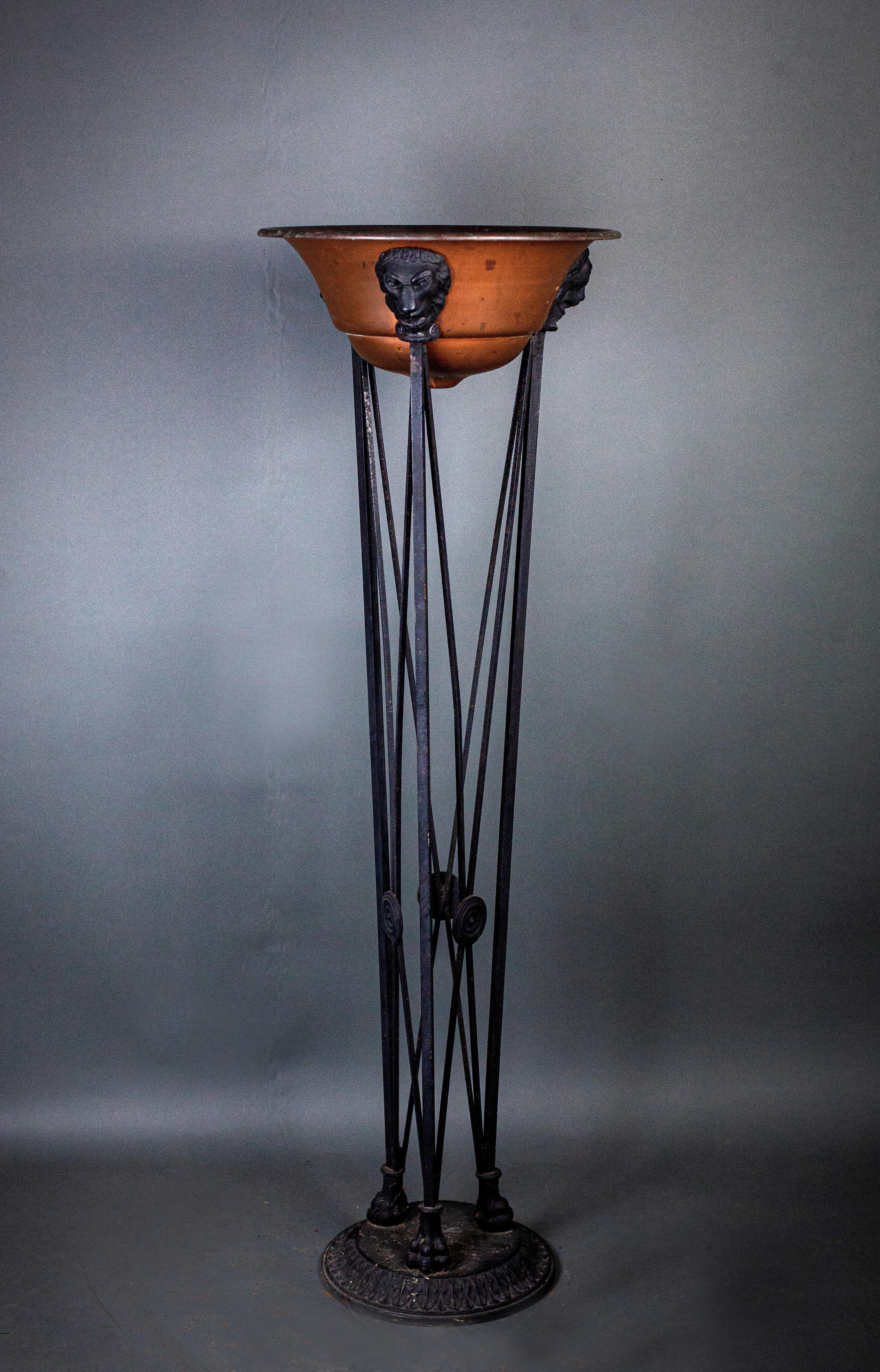 Copper 1920s French Neo Classical Plant Stand with Lion Cartouches