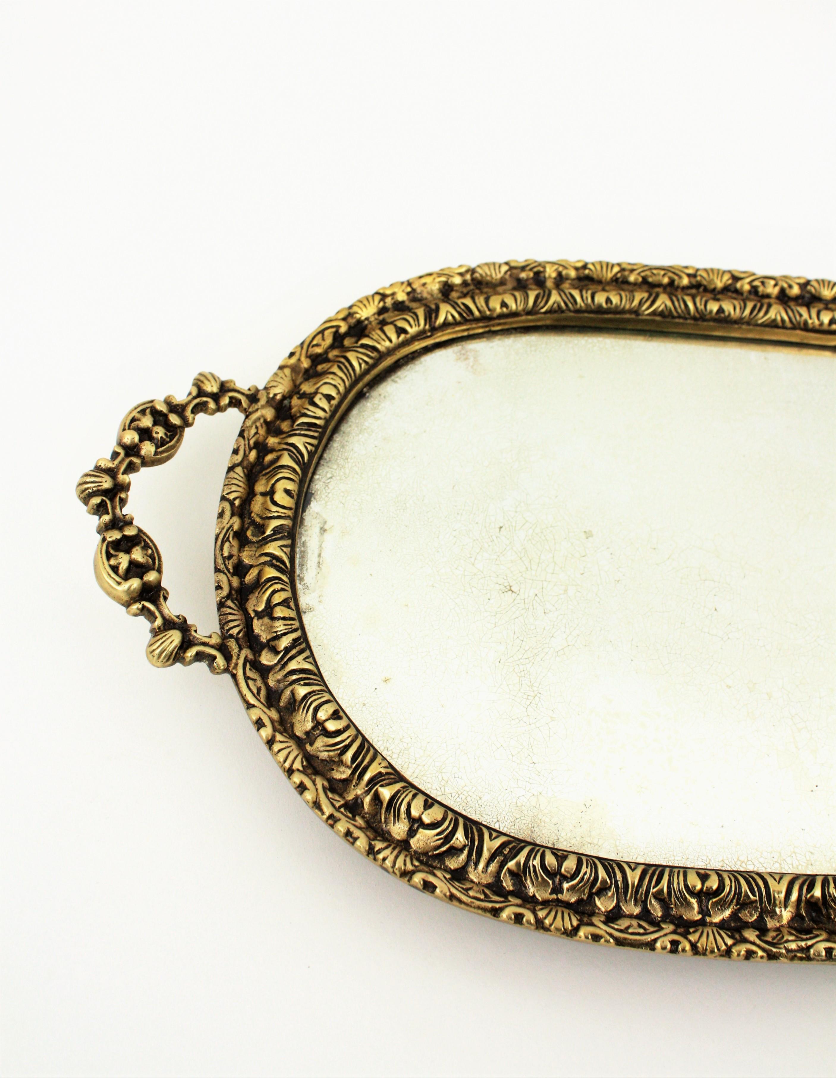 1920s French Neoclassical Bronze & Mirror Oval Serving Tray / Vanity Tray 6