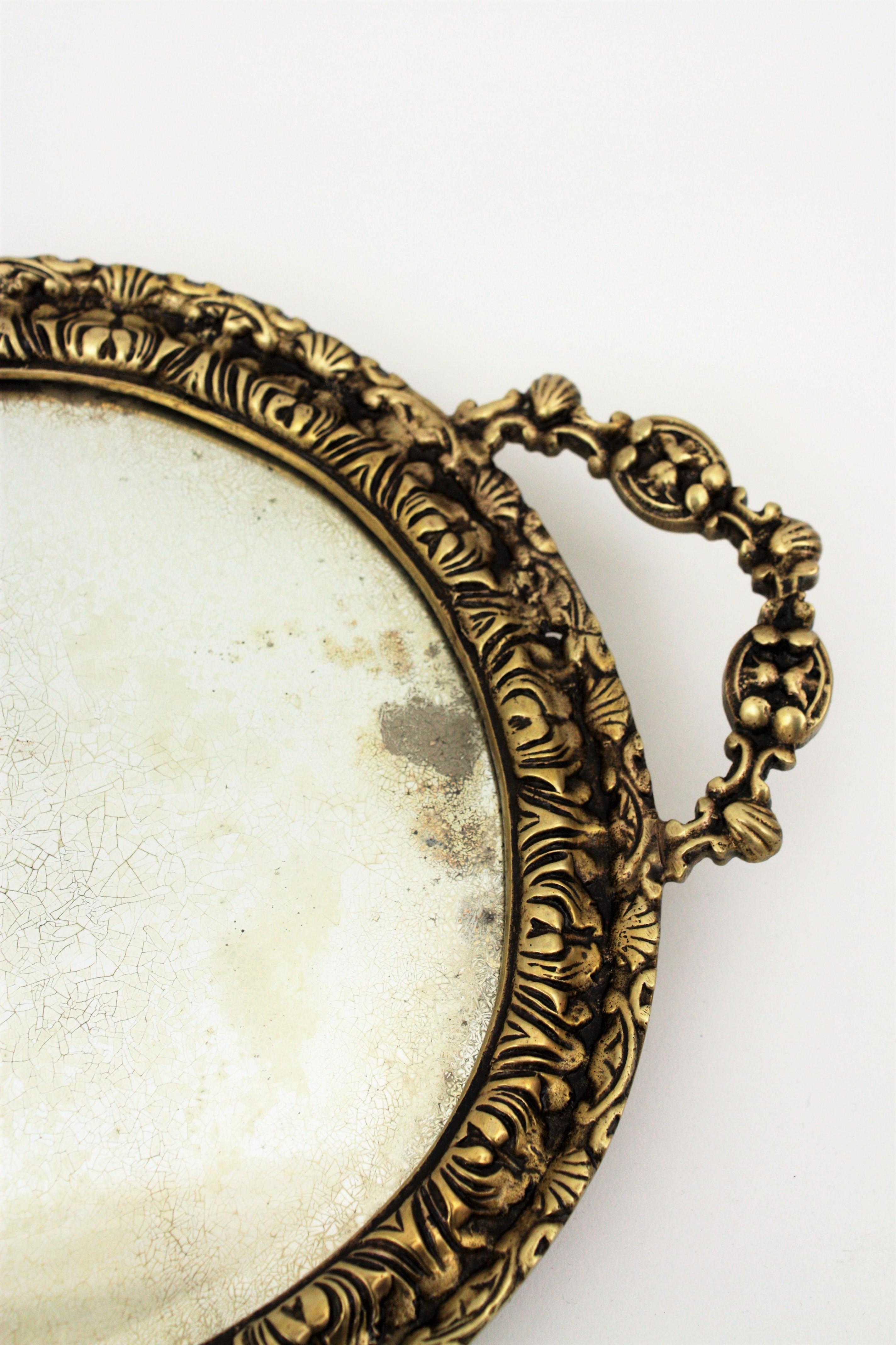 1920s French Neoclassical Bronze & Mirror Oval Serving Tray / Vanity Tray 4