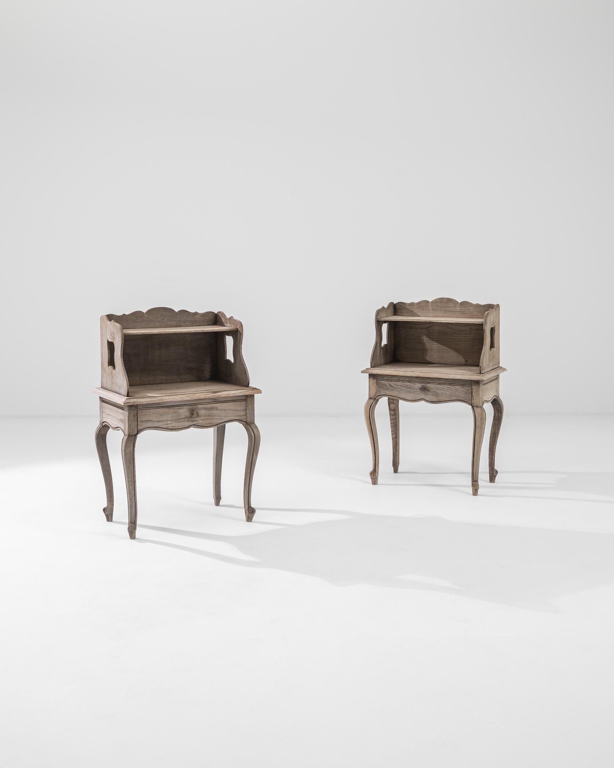Early 20th Century 1920s French Oak Bedside Tables, a Pair