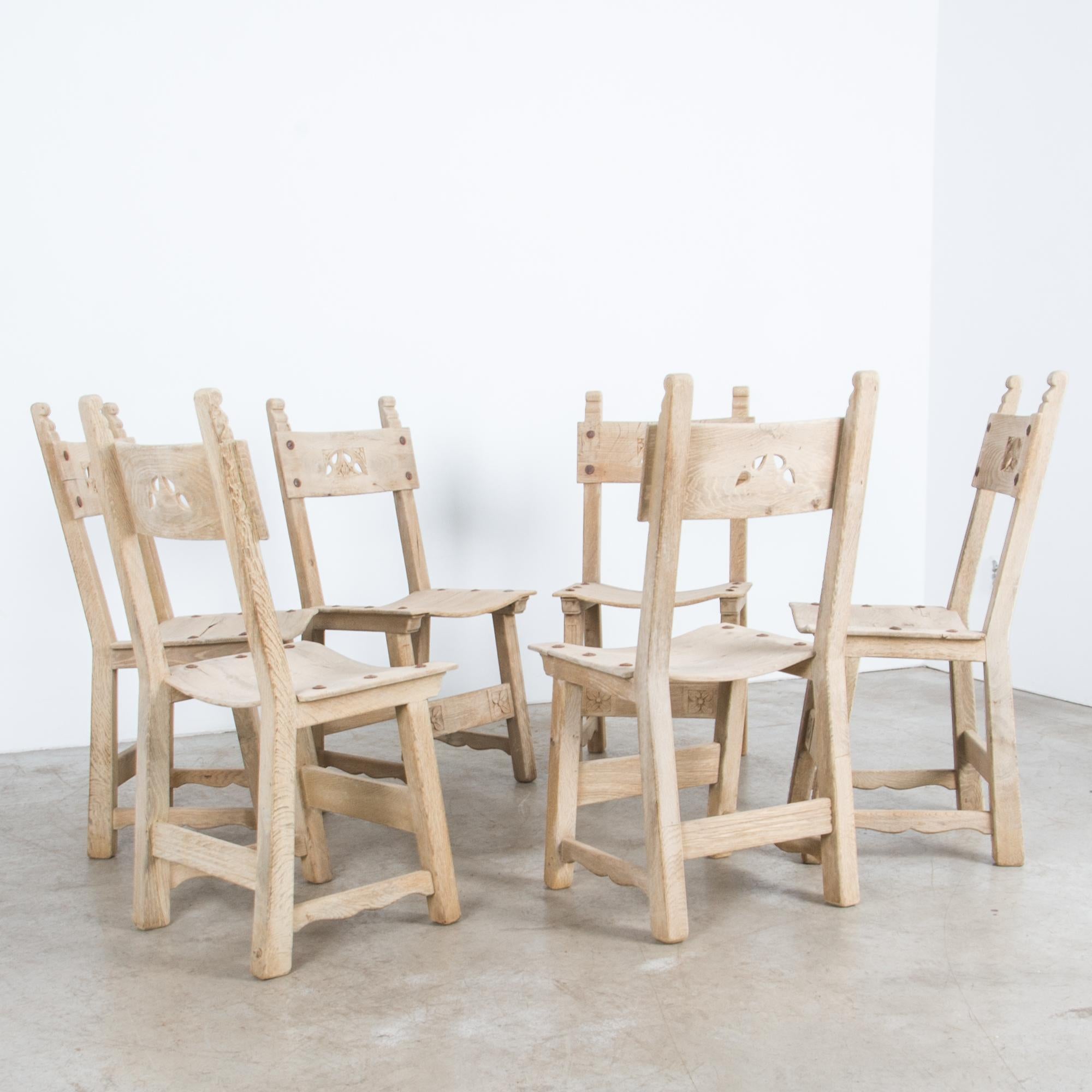 1920s French Oak Dining Chairs, Set of Six In Good Condition In High Point, NC
