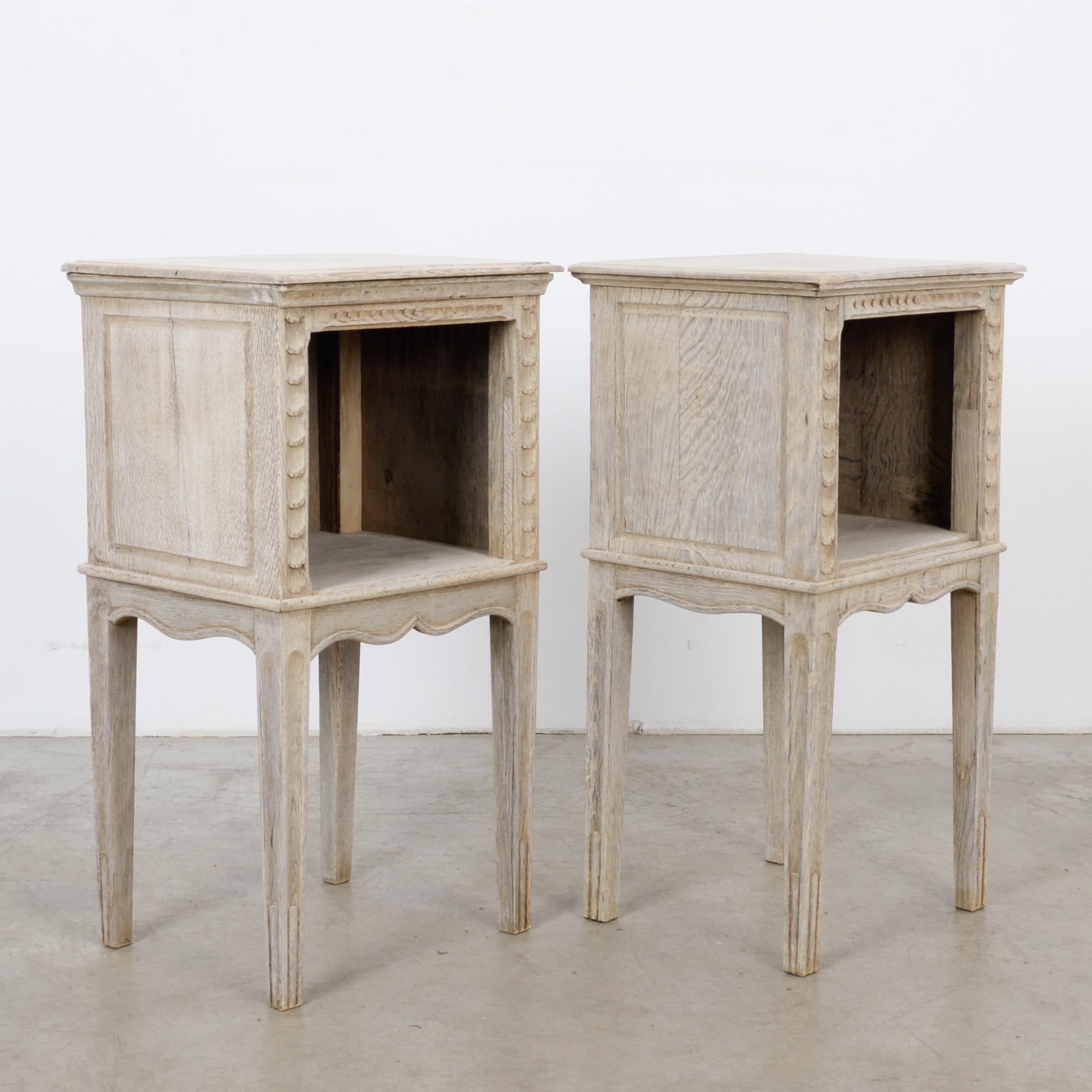 Bleached 1920s French Oak Side Tables, a Pair