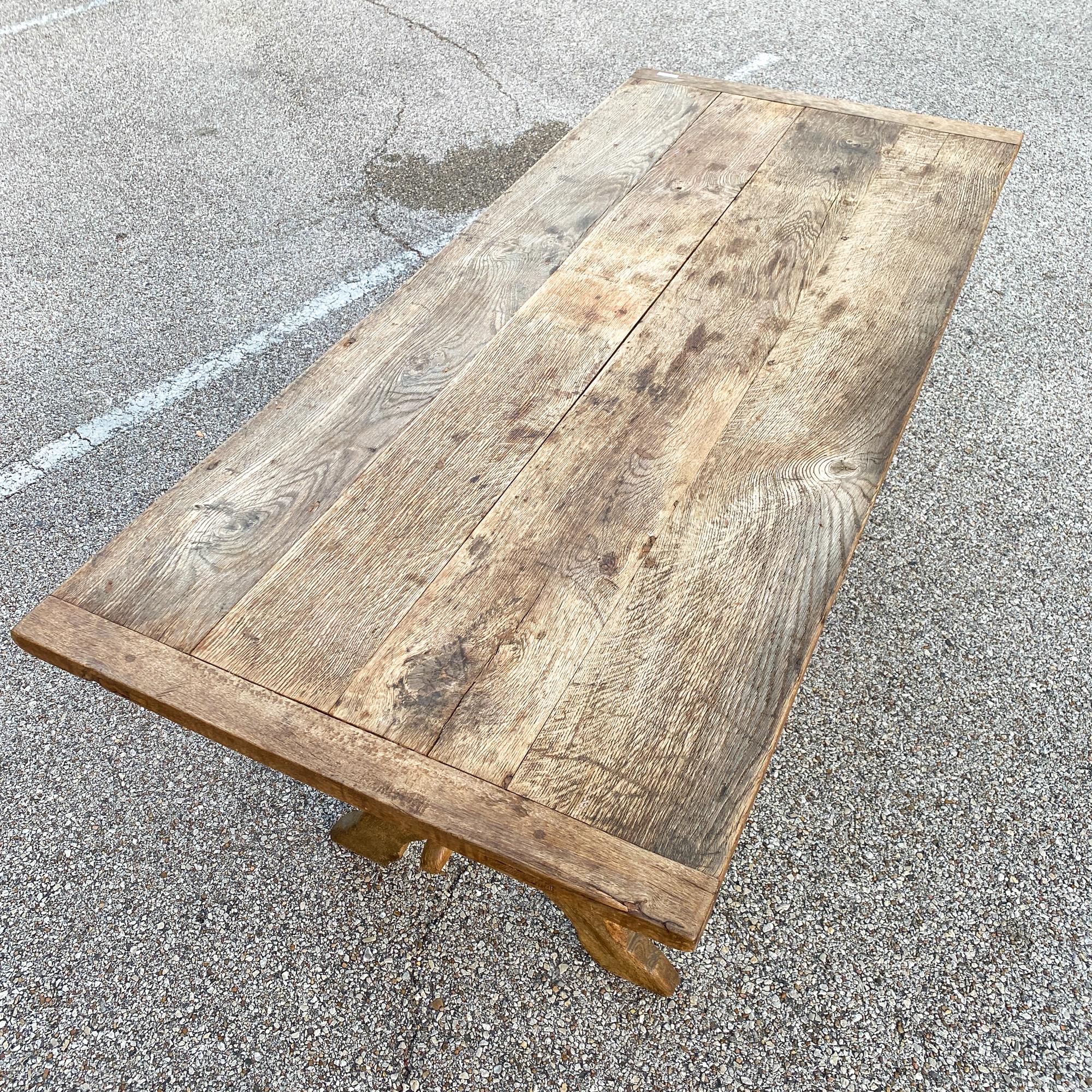 1920s French Oak Trestle Style Farm Table with X-Base Legs 14