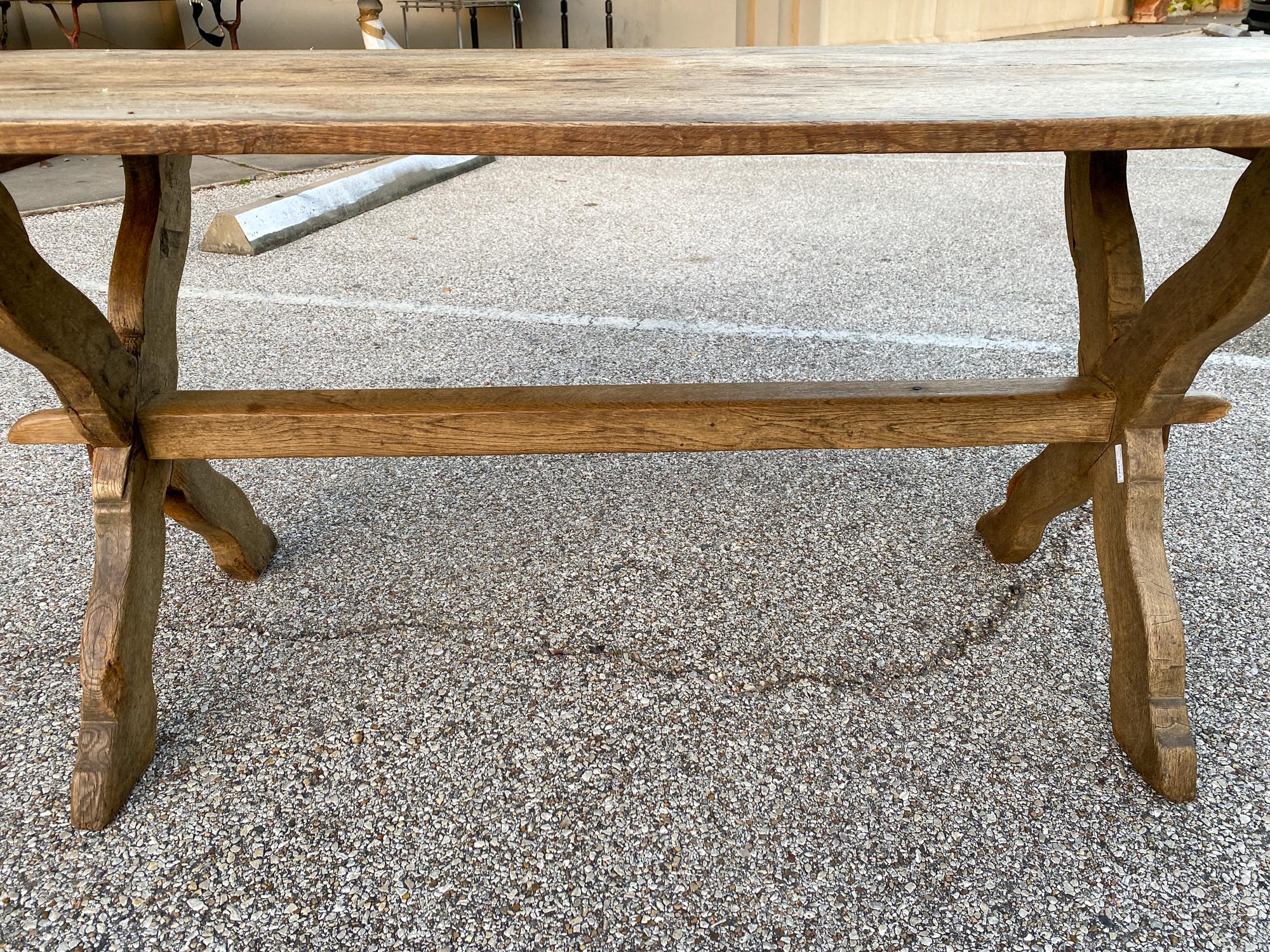 1920s French Oak Trestle Style Farm Table with X-Base Legs 3