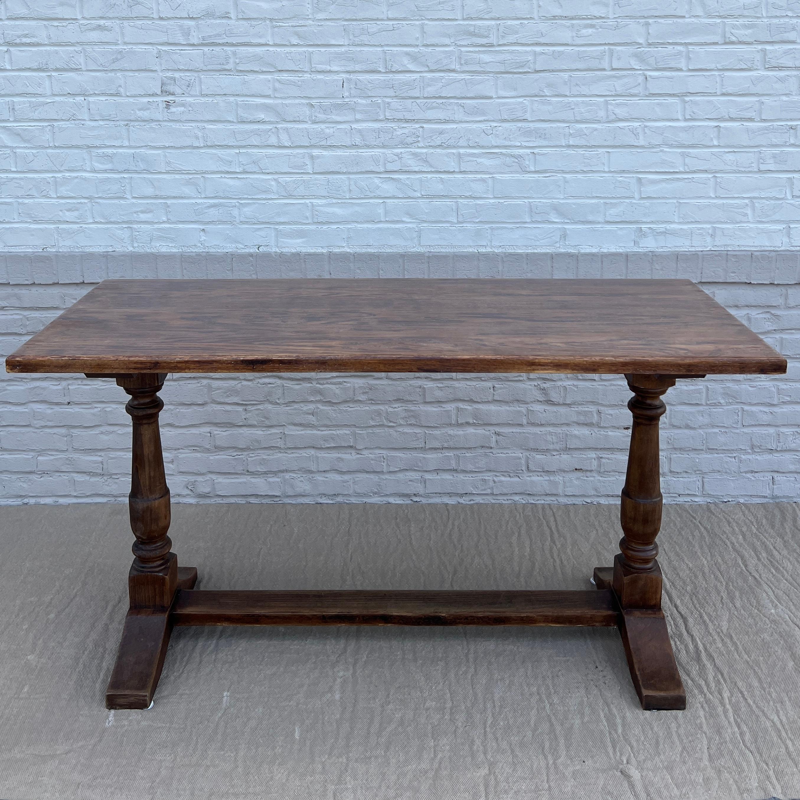 French Provincial 1920s French Oak Trestle Table For Sale