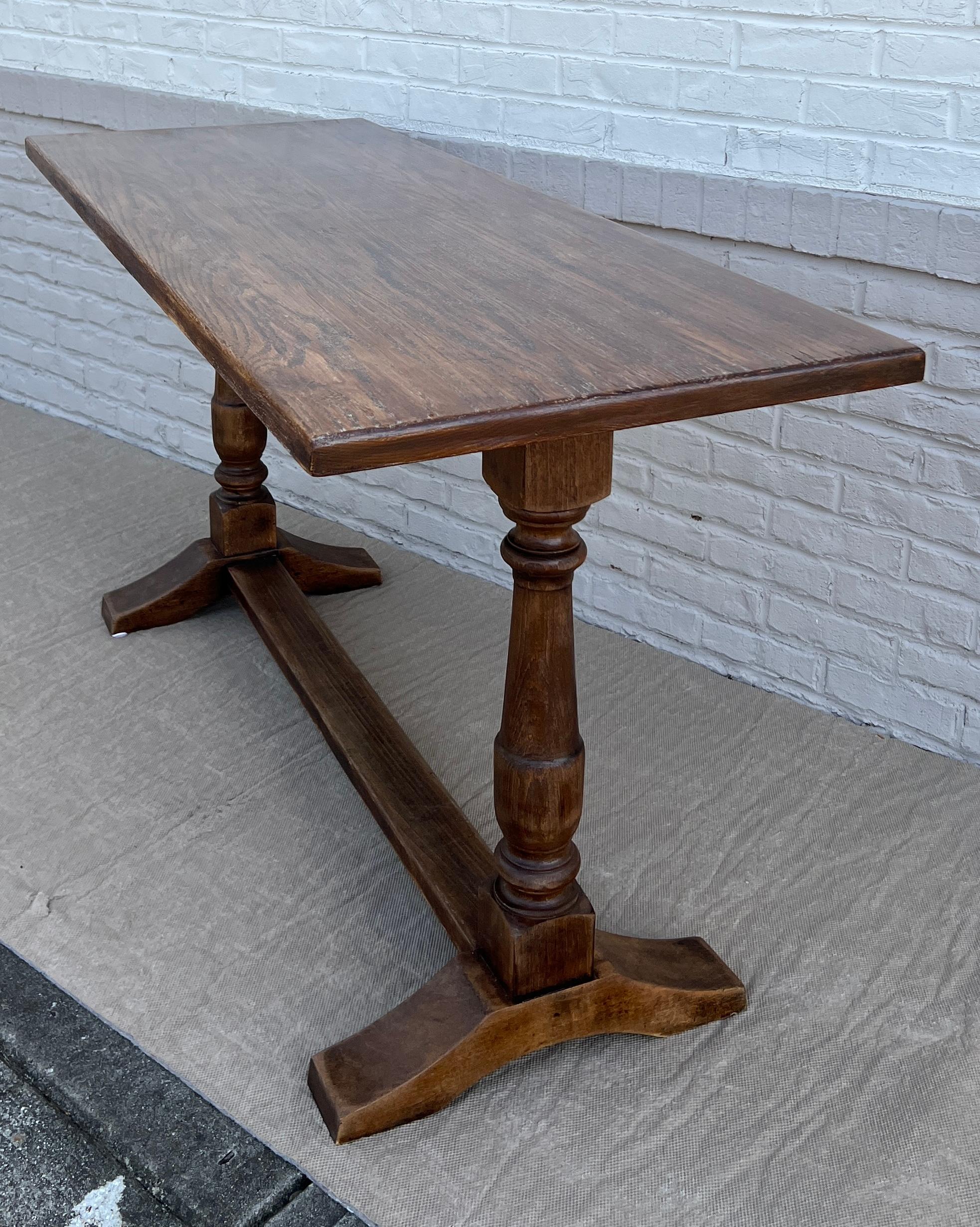 Early 20th Century 1920s French Oak Trestle Table For Sale