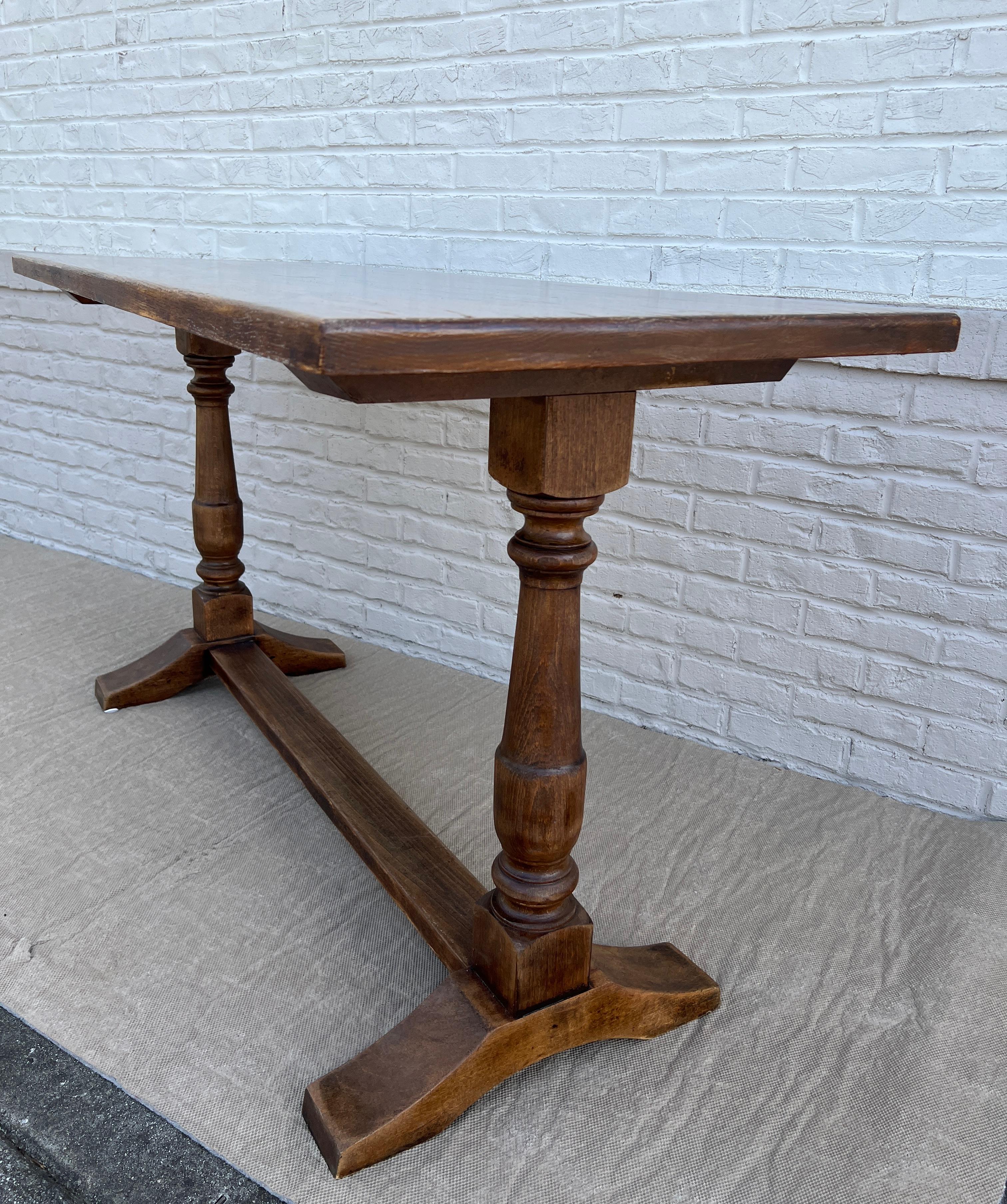 Wood 1920s French Oak Trestle Table For Sale