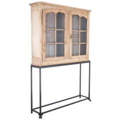 Antique 1920s French Oak Vitrine on Stand