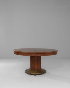 1920s French Oval Art Deco Dining Table With Inlaid Top and Brass Base