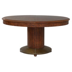 1920s French Oval Art Deco Dining Table With Inlaid Top and Brass Base