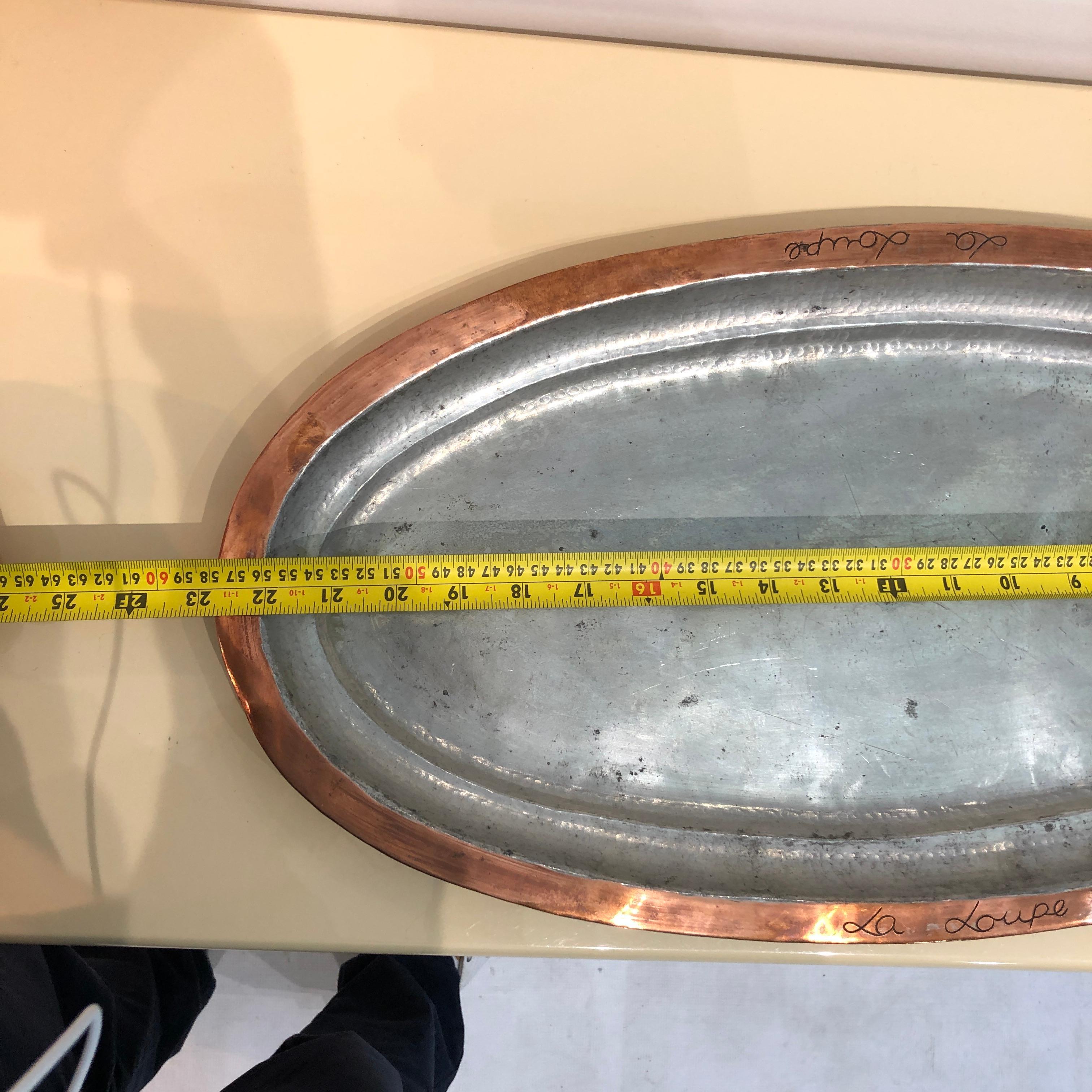1920s French Oval Hammered Copper Fish Plate Platter Antique Vintage Midcentury For Sale 5