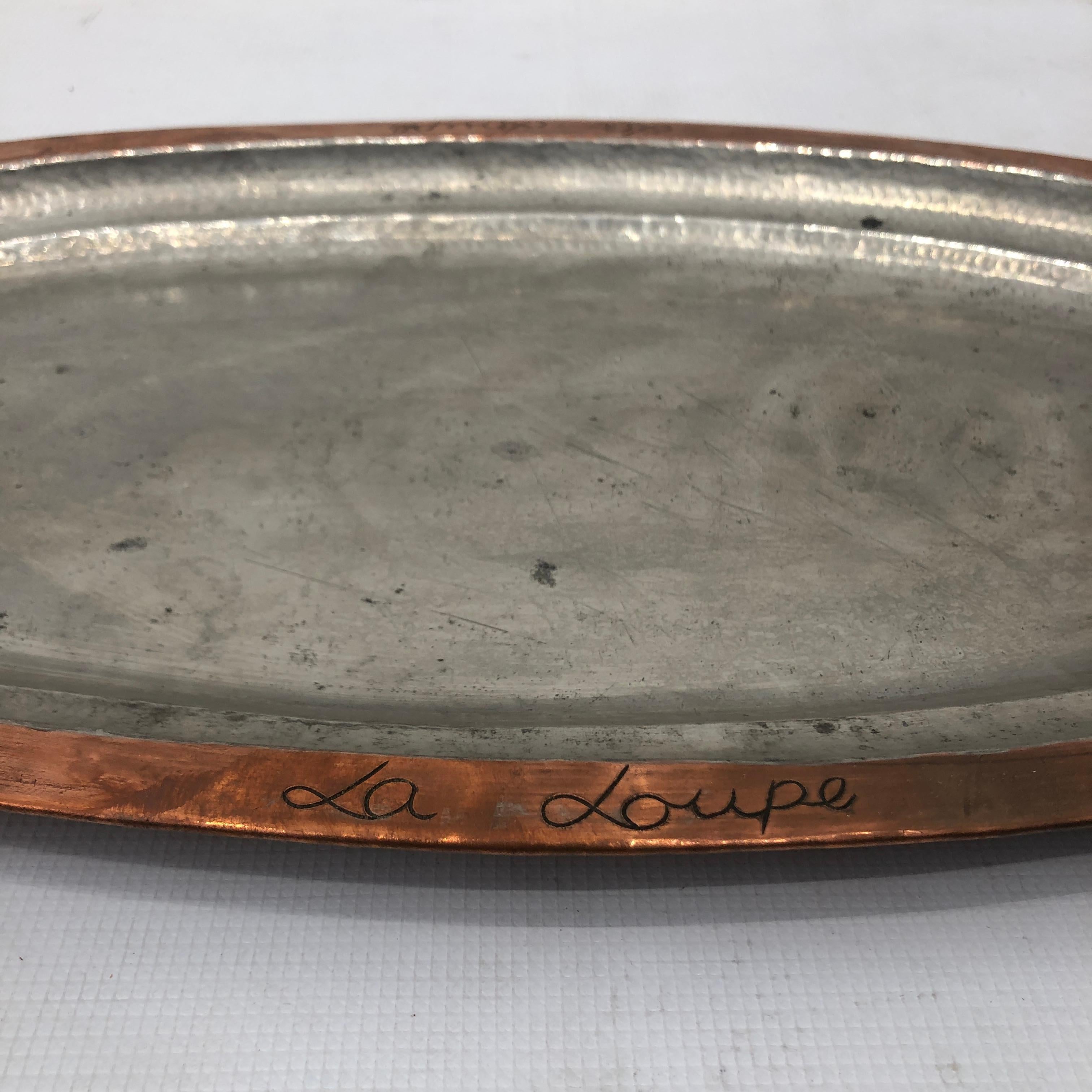 1920s French Oval Hammered Copper Fish Plate Platter Antique Vintage Midcentury For Sale 8