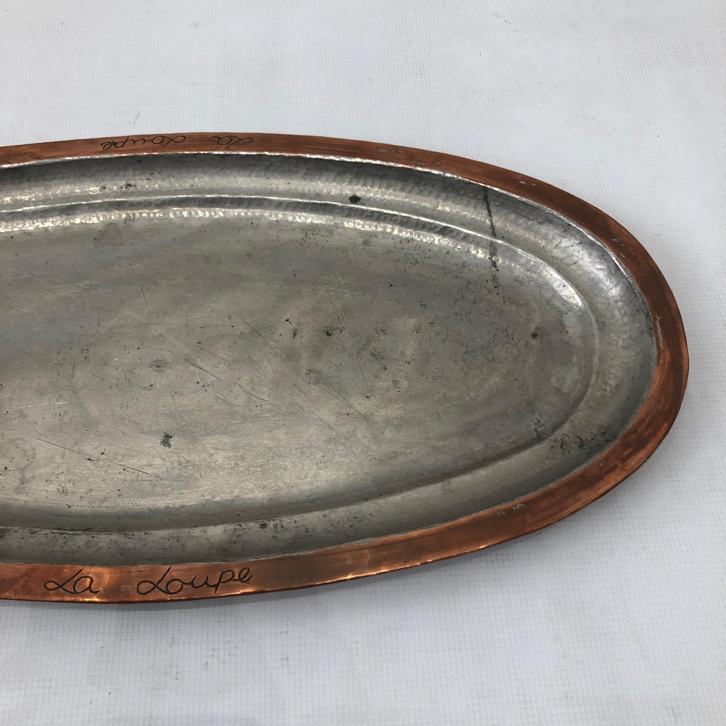1920s French Oval Hammered Copper Fish Plate Platter Antique Vintage Midcentury For Sale 9