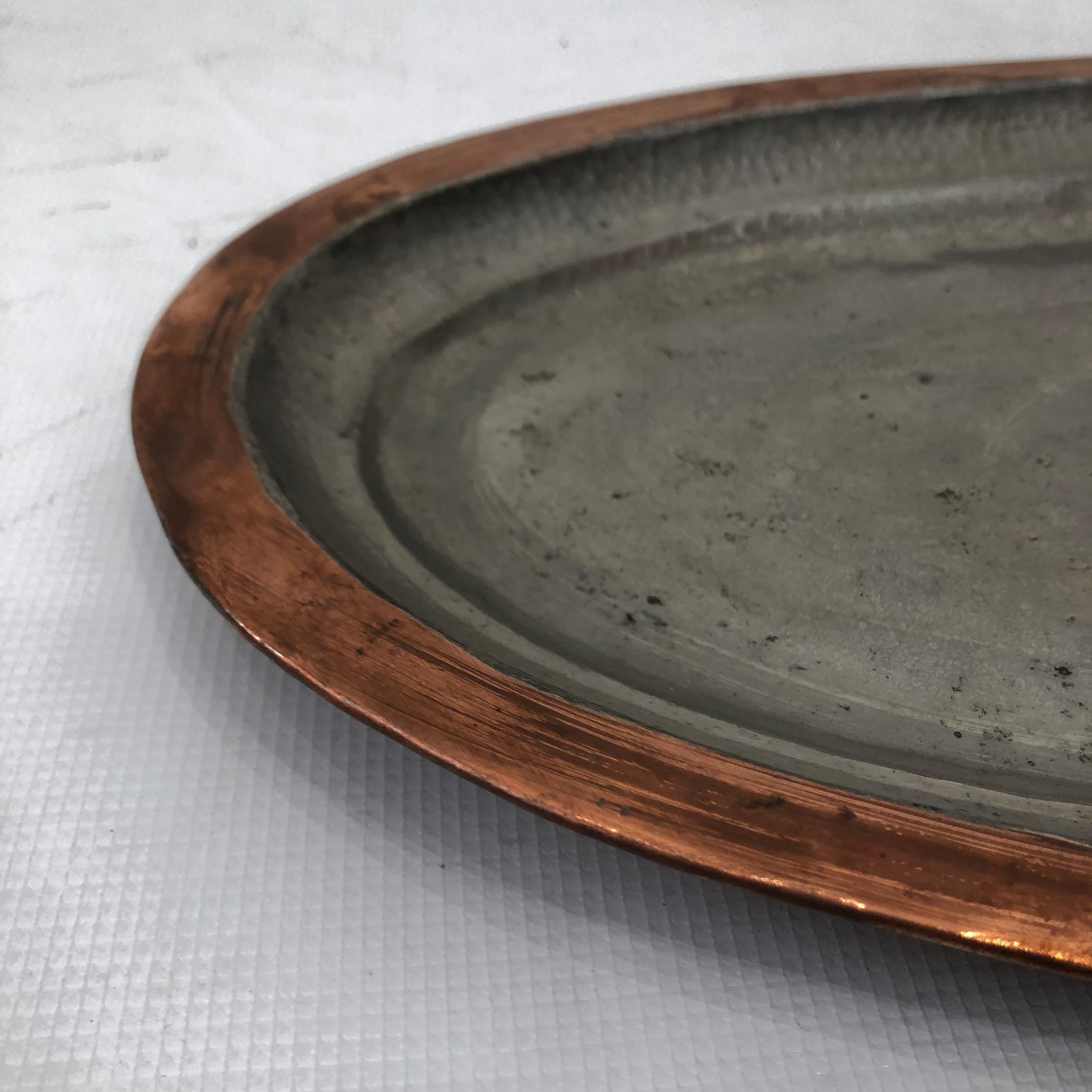 1920s French Oval Hammered Copper Fish Plate Platter Antique Vintage Midcentury For Sale 10