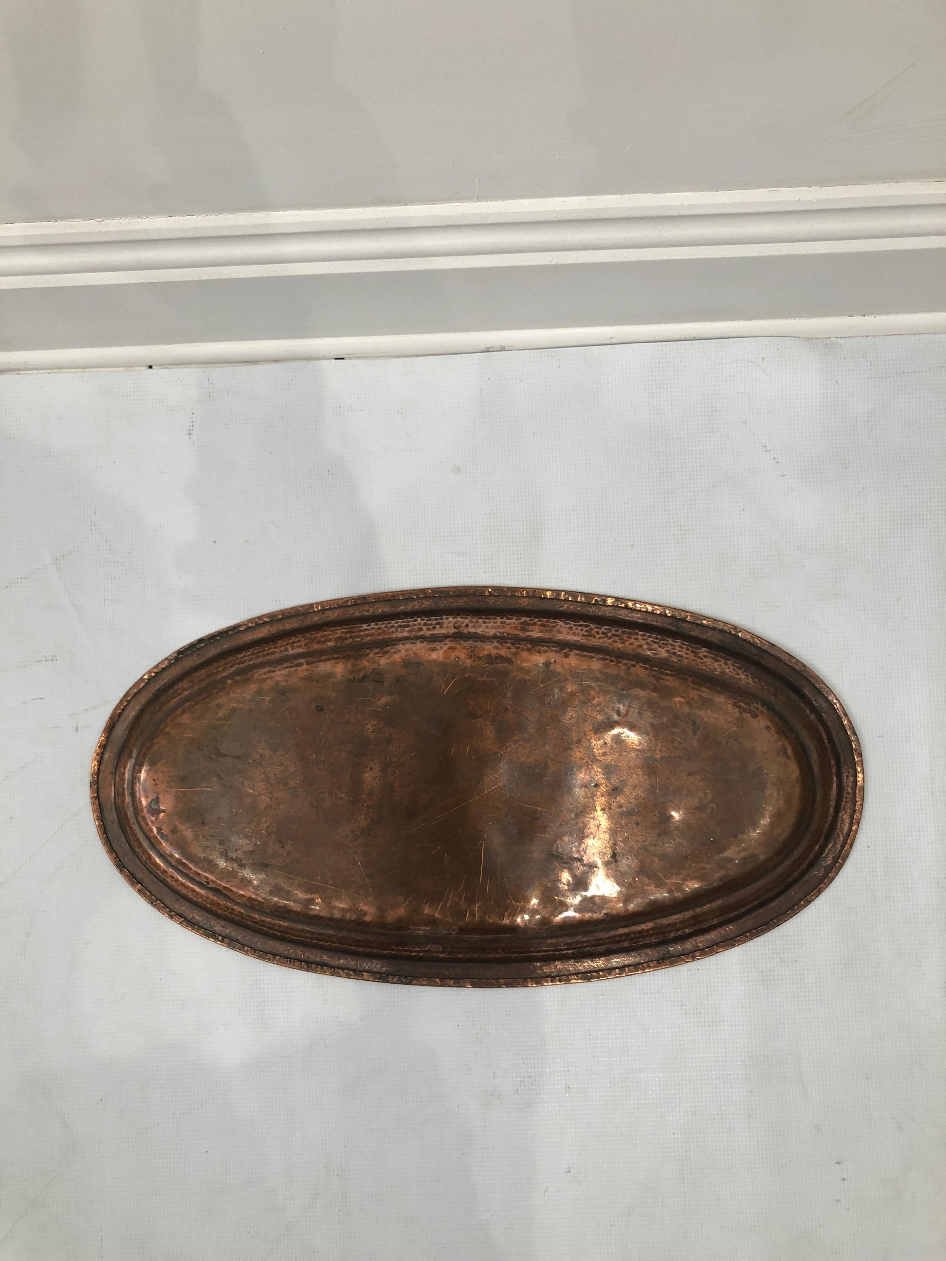 1920s French Oval Hammered Copper Fish Plate Platter Antique Vintage Midcentury For Sale 11